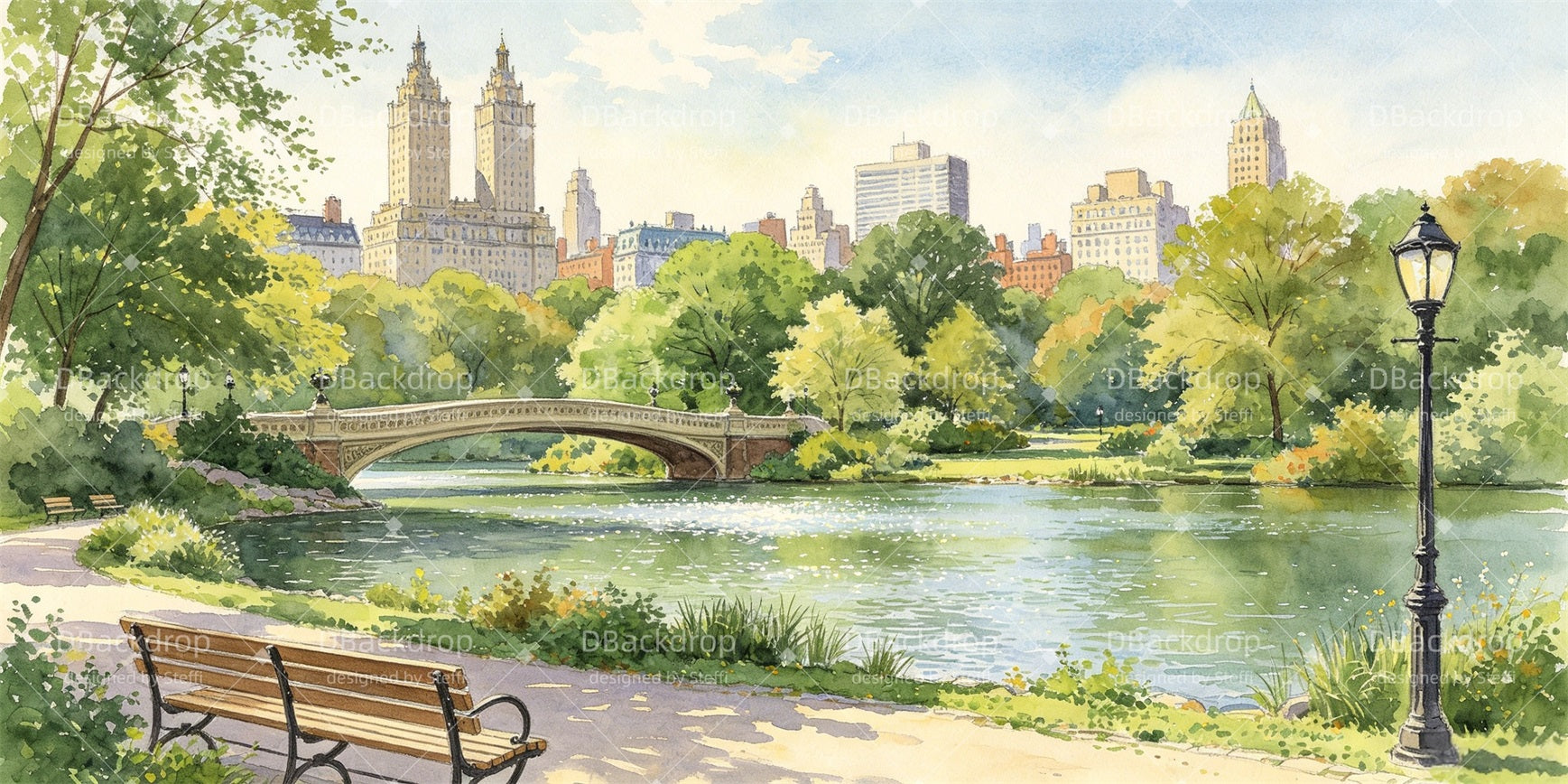 Scenery Backdrops For Theater Central Park Lake Stage Backdrop CSH67-T2