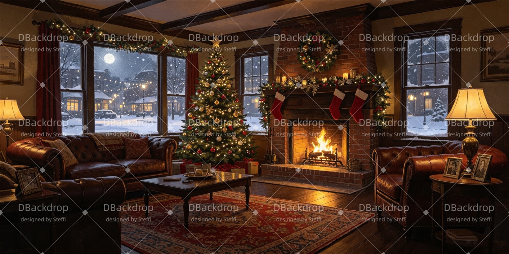 Christmas Stage Backdrops Cozy Living Room Theater Backdrops CSH67-T21