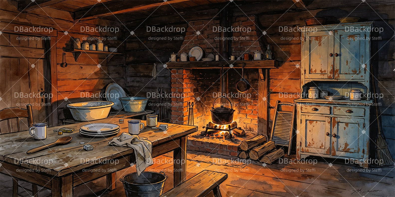 Stage Backdrop Ideas Rustic Hearth Kitchen Theater Backdrop CSH67-T33