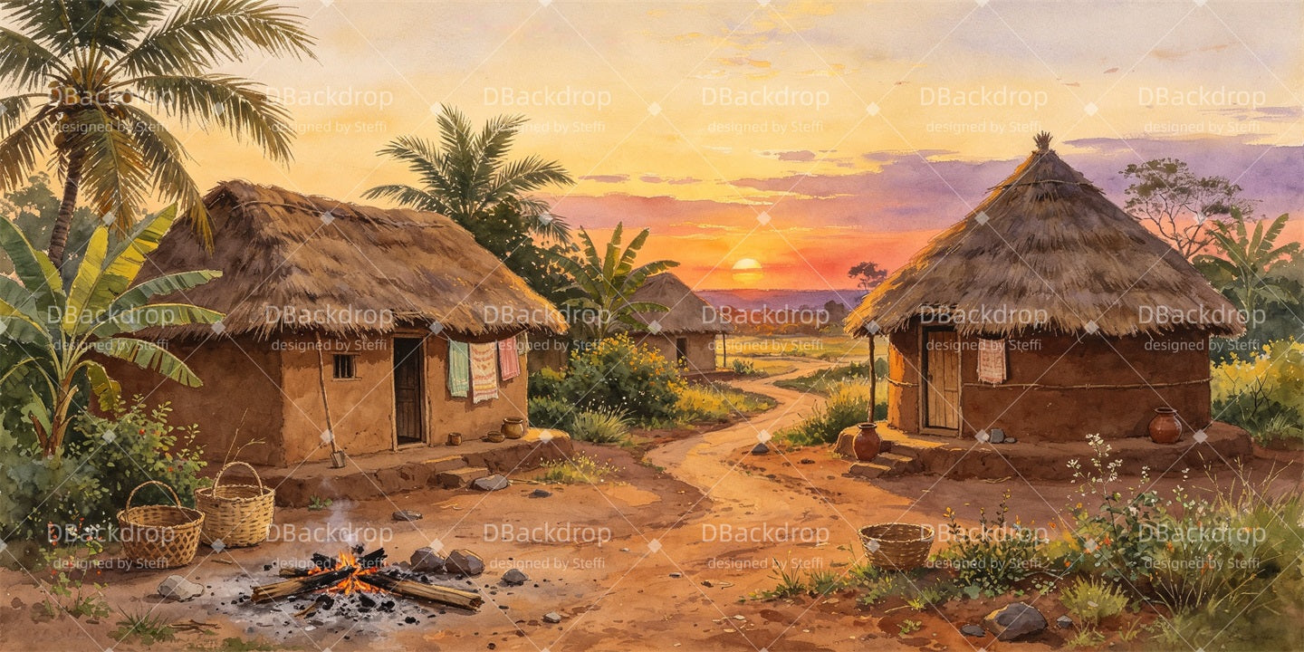 Stage Scenery Backdrops Tropical Village Sunset Theater Backdrops CSH67-T40