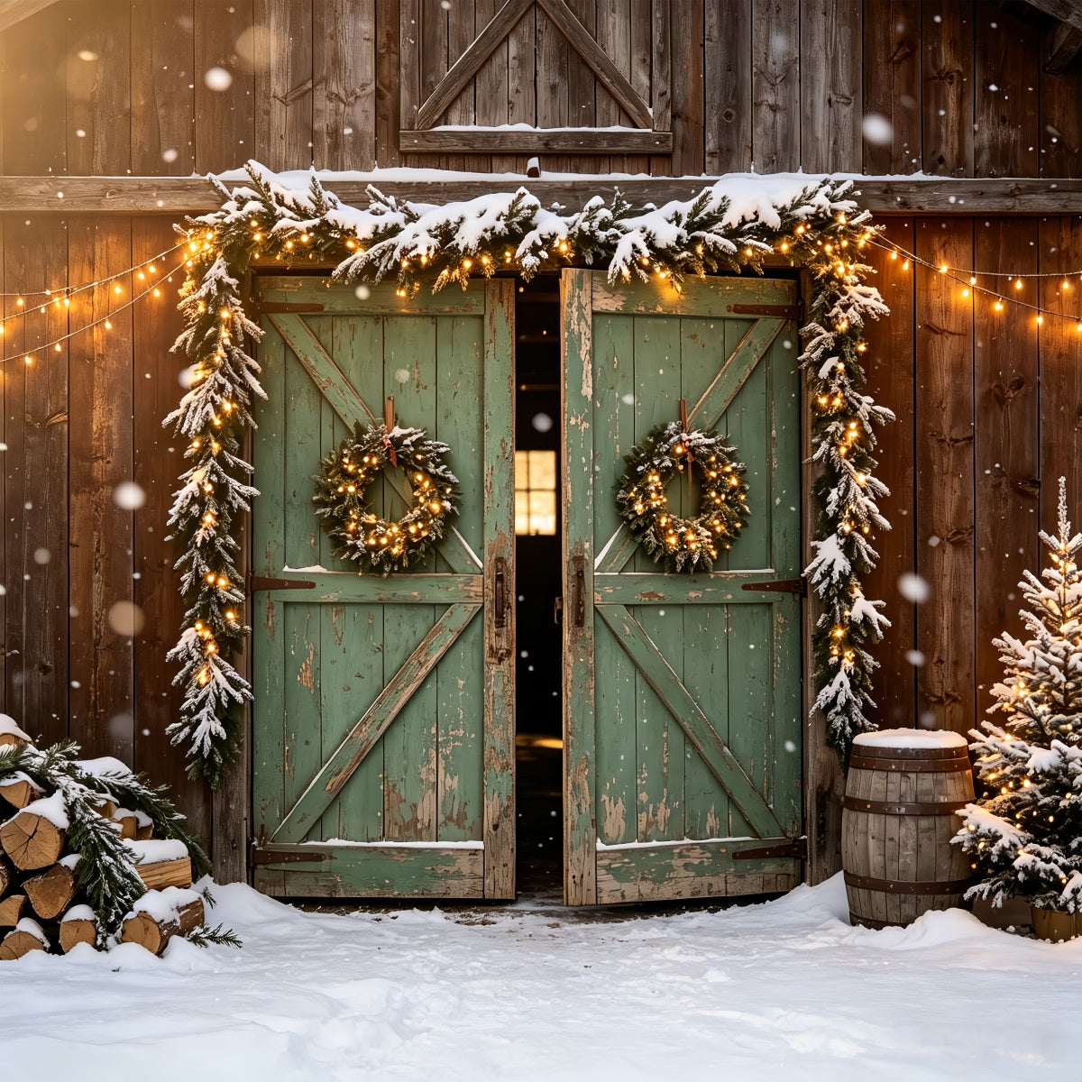 Rustic Christmas Backdrops Wood Barn Door Decor Photography Christmas Backdrops CSH68-100