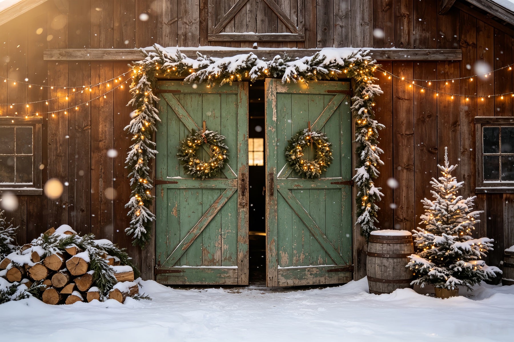Rustic Christmas Backdrops Wood Barn Door Decor Photography Christmas Backdrops CSH68-100