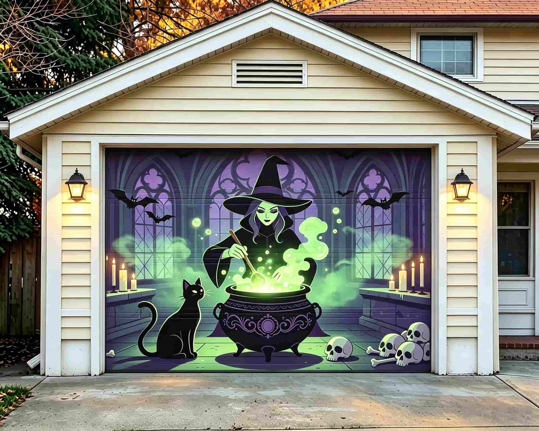 Witch Halloween Garage Door Cover Gothic Witch Potion Chamber Halloween Garage Door Cover CSH68-11-1 car
