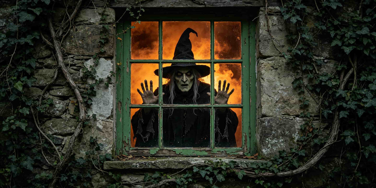Haunted House Garage Door Cover Creepy Witch Cottage Window Halloween Outdoor Garage Decorations CSH68-12-2 car