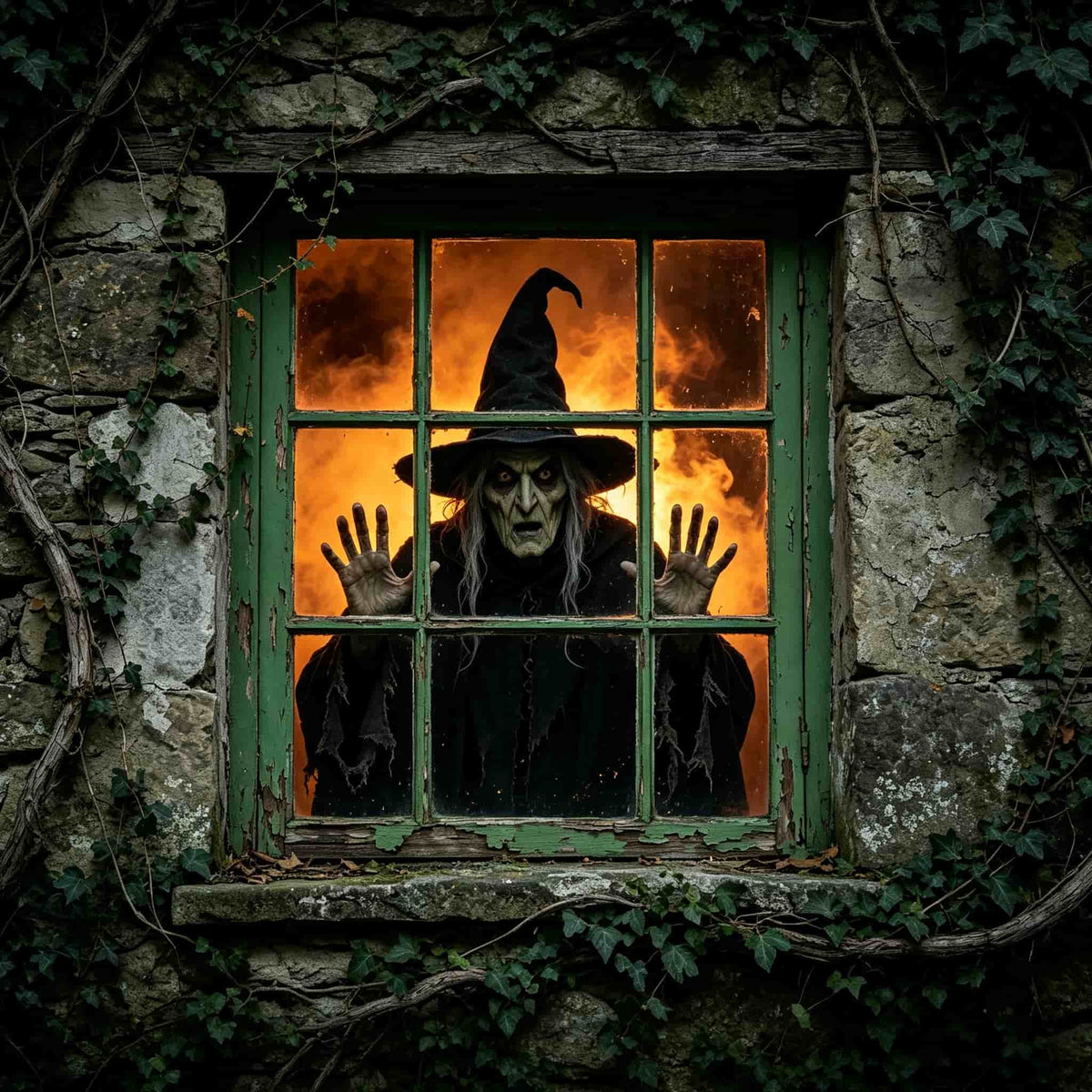 Haunted House Garage Door Cover Creepy Witch Cottage Window Halloween Outdoor Garage Decorations CSH68-12-1 car