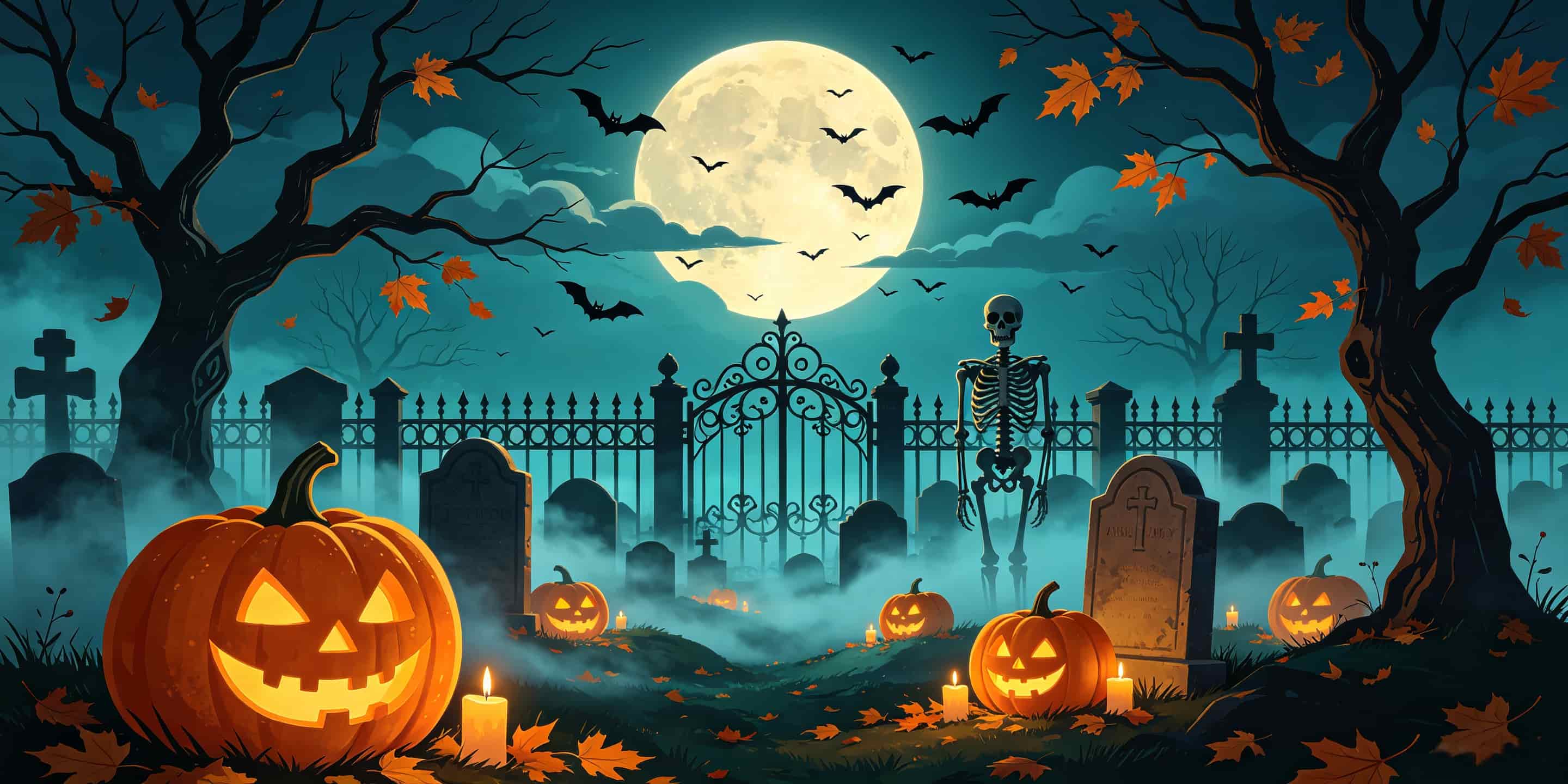 Graveyard Halloween Garage Door Cover Moonlit Skeleton Gate Halloween House Garage Decorations CSH68-13-2 car