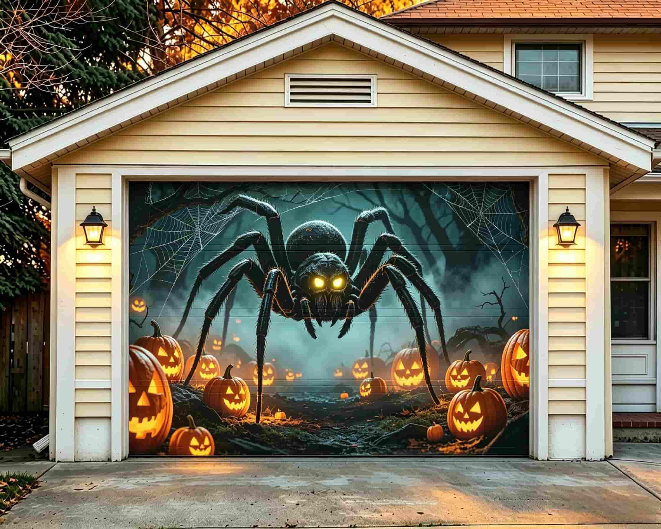 Spider Web Garage Door Cover Giant Spider Pumpkin Grove Halloween Party Garage Door Cover CSH68-15-1 car