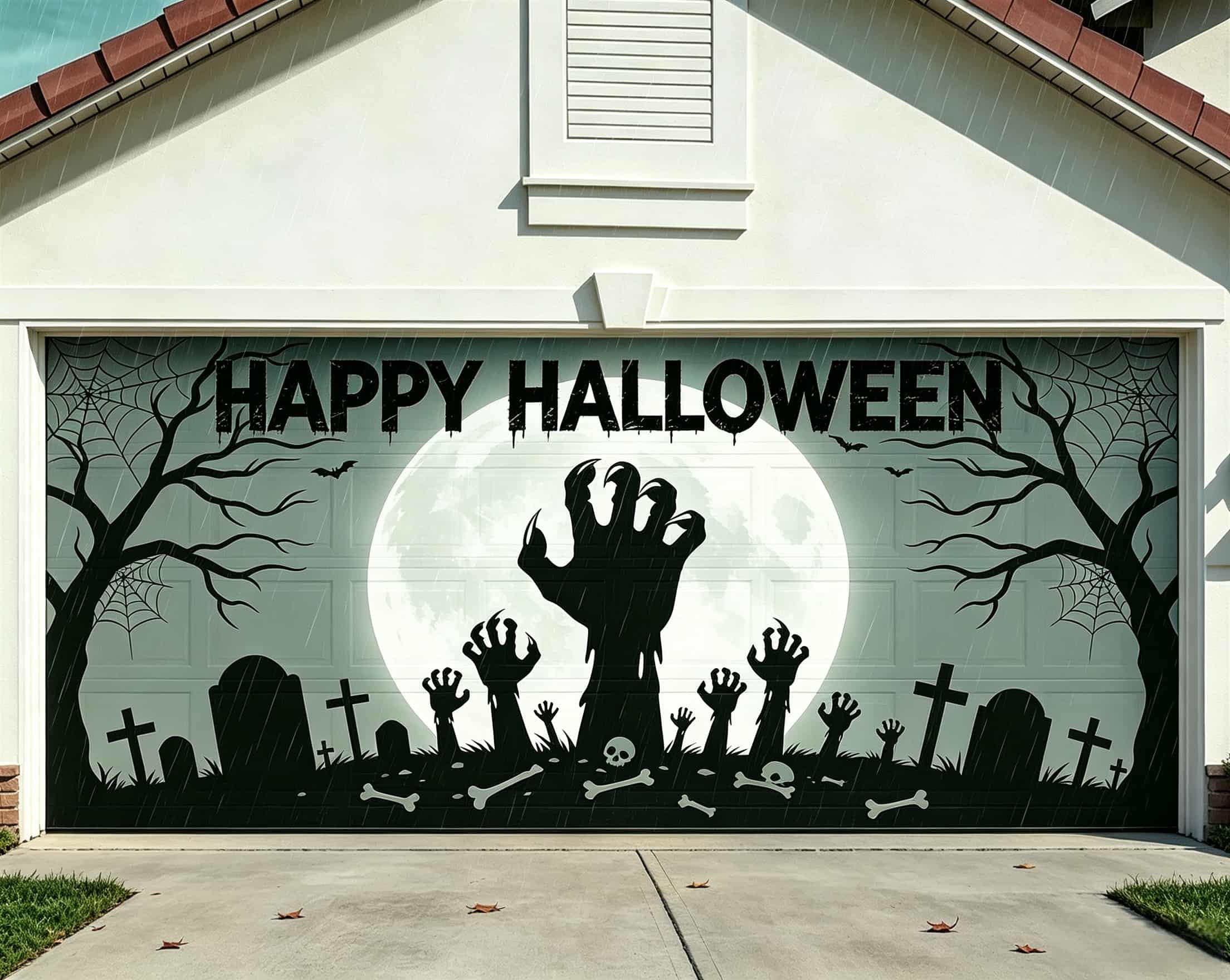 Zombie Halloween Garage Door Decor Moonlit Graveyard Gothic Hands Halloween Garage Door Cover CSH68-17-2 car