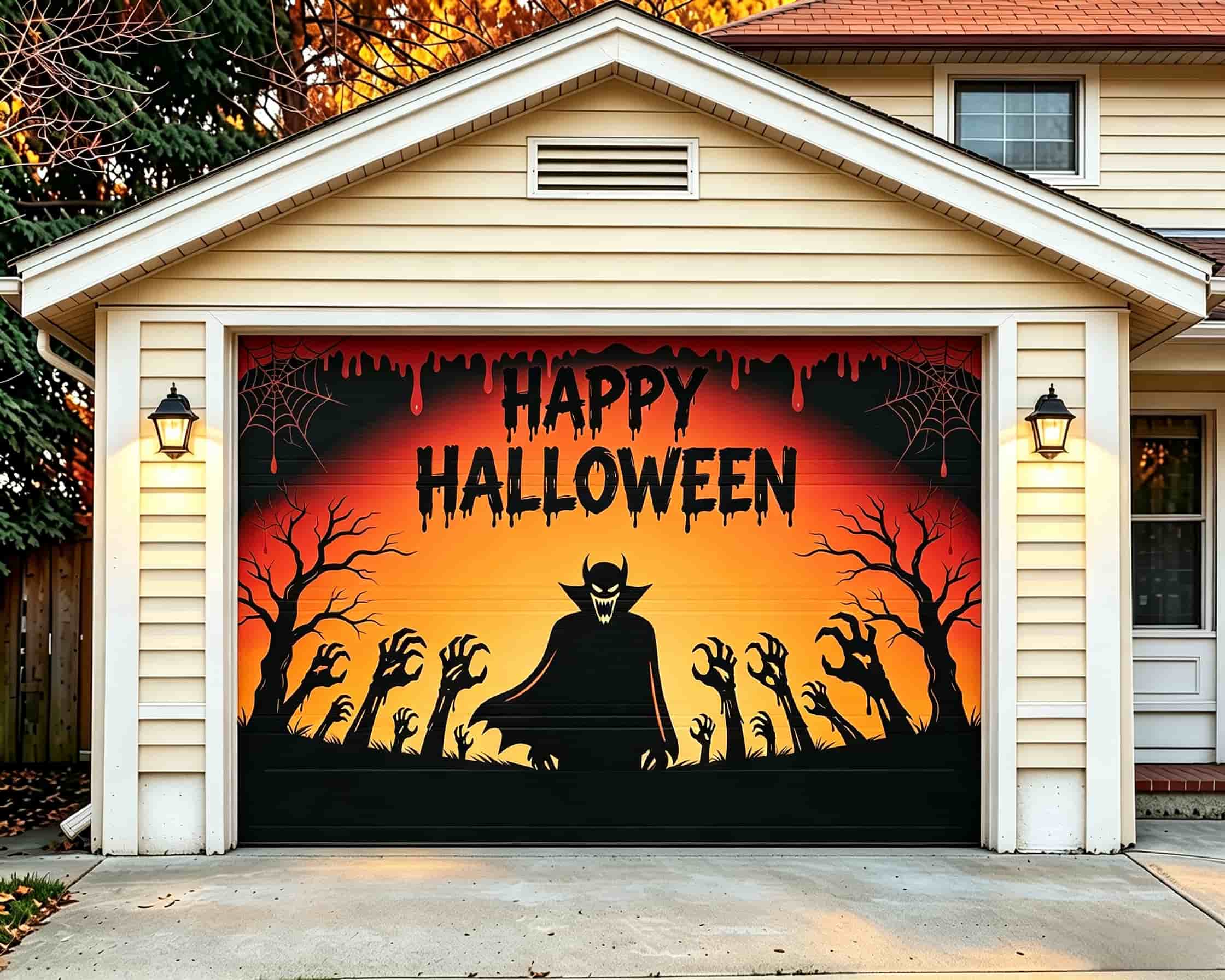 Vampire Halloween Garage Door Cover Zombie Hands Silhouette Halloween Garage Door Decor CSH68-18-1 car