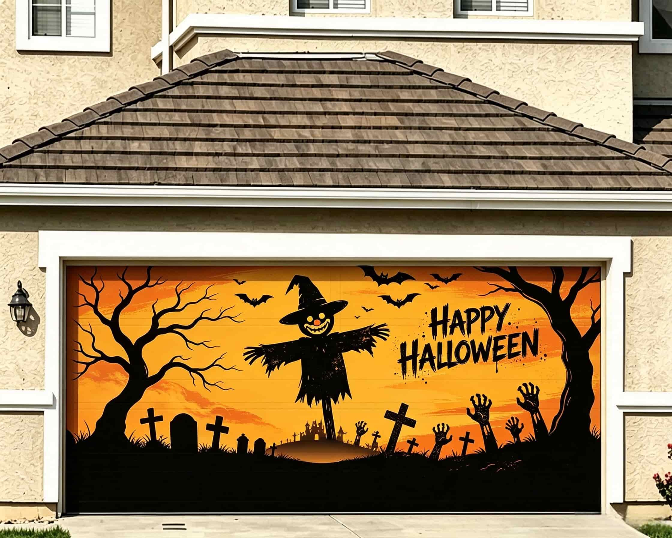 Clown Halloween Garage Door Cover Scarecrow Zombie Graveyard Halloween Garage Door Decorations CSH68-20-2 car