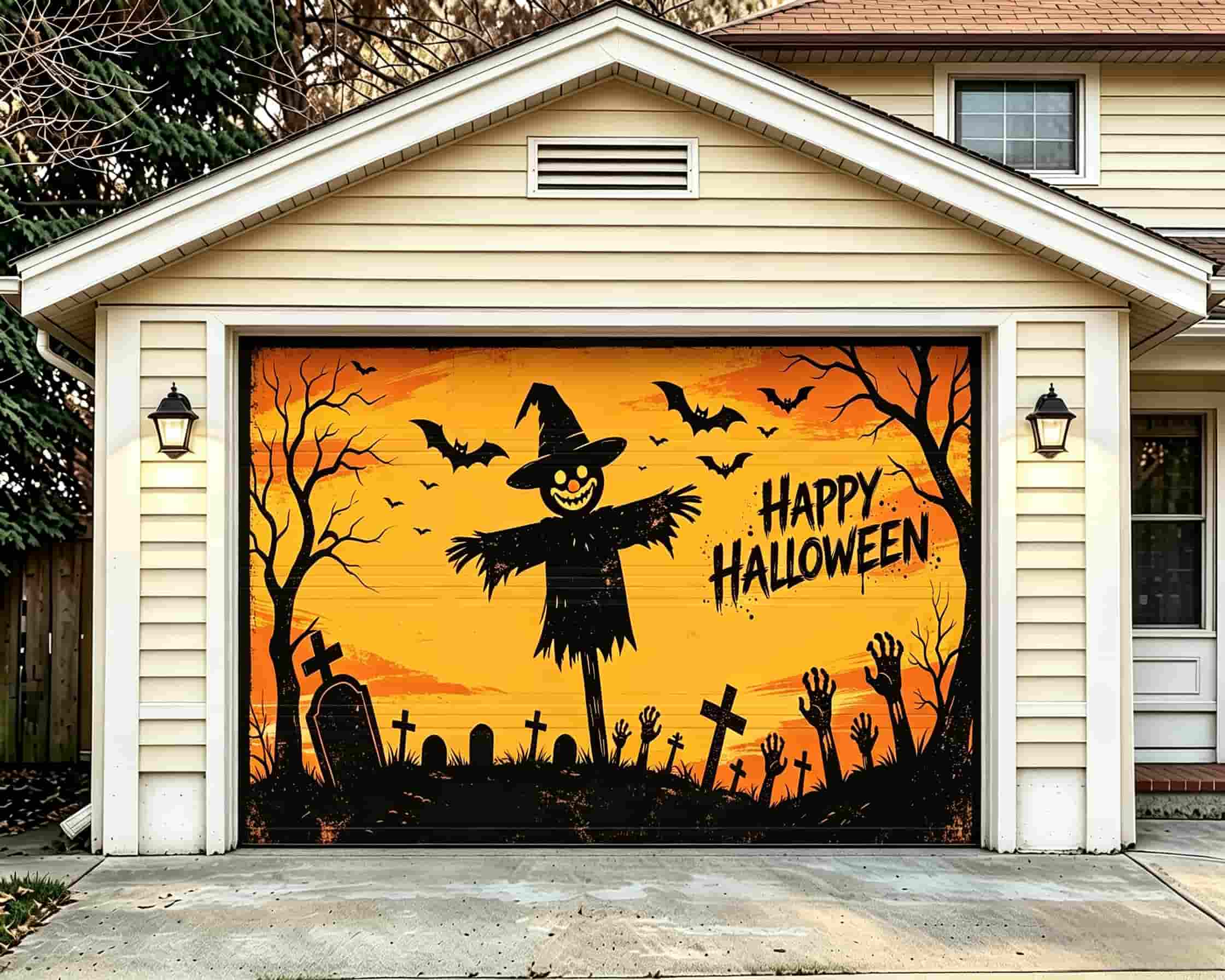 Clown Halloween Garage Door Cover Scarecrow Zombie Graveyard Halloween Garage Door Decorations CSH68-20-1 car