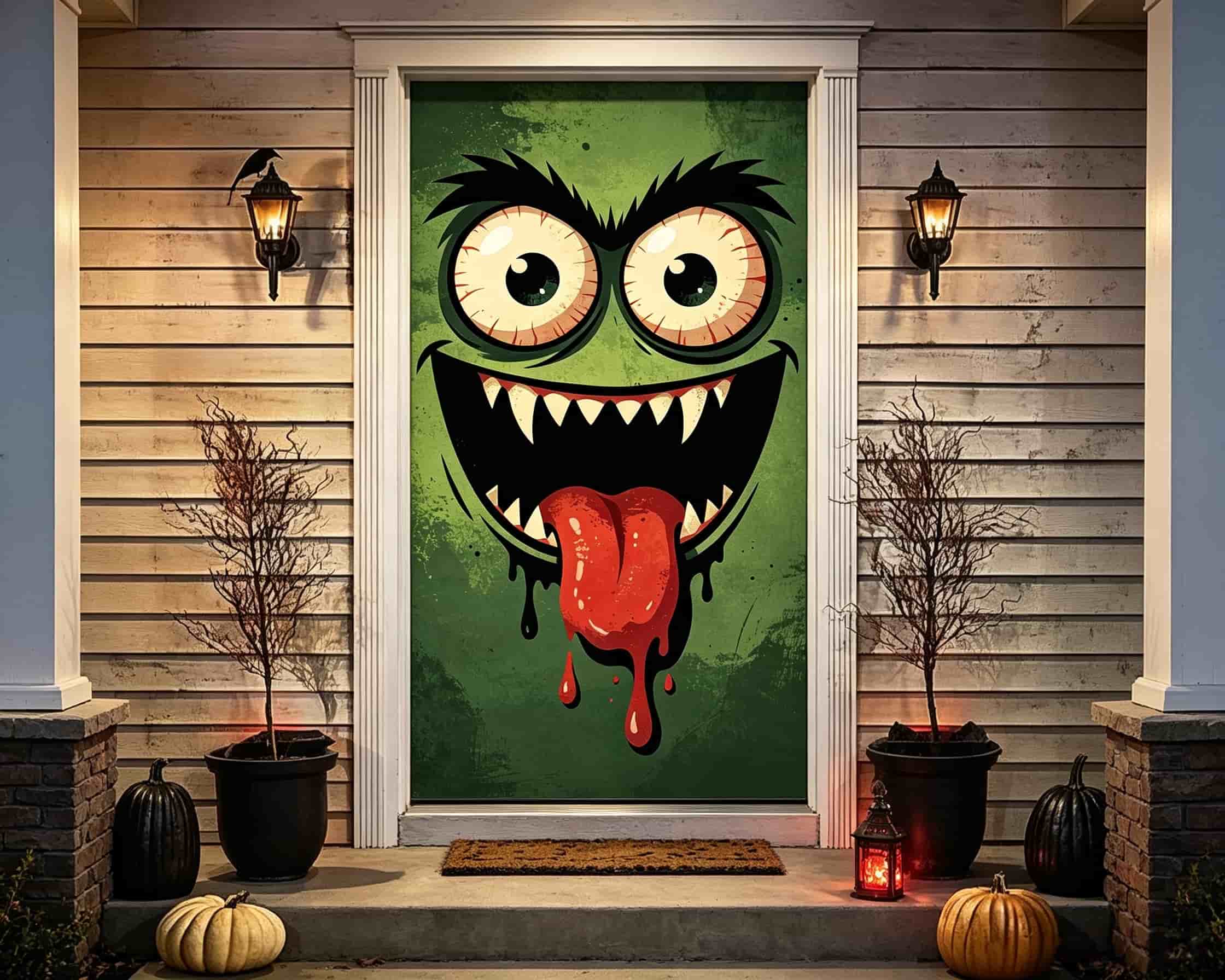 Eyeball Monster Door Goofy Green Monster Face Halloween Front Door Mural CSH68-22