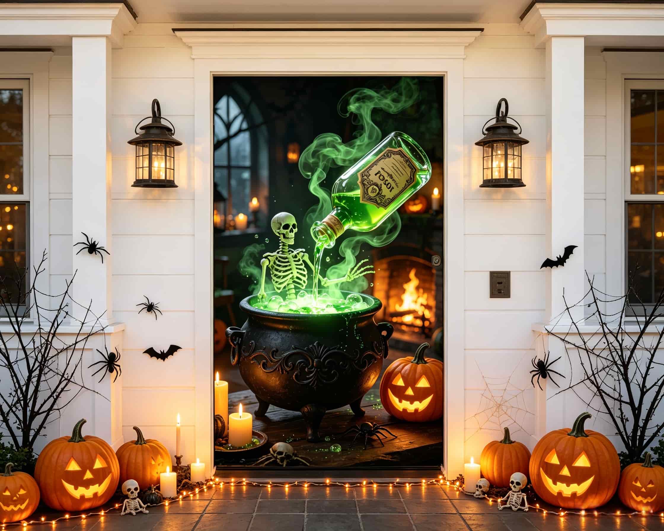 Potion Bottle Door Green Cauldron Skeleton Halloween Bedroom Door Tapestry CSH68-28