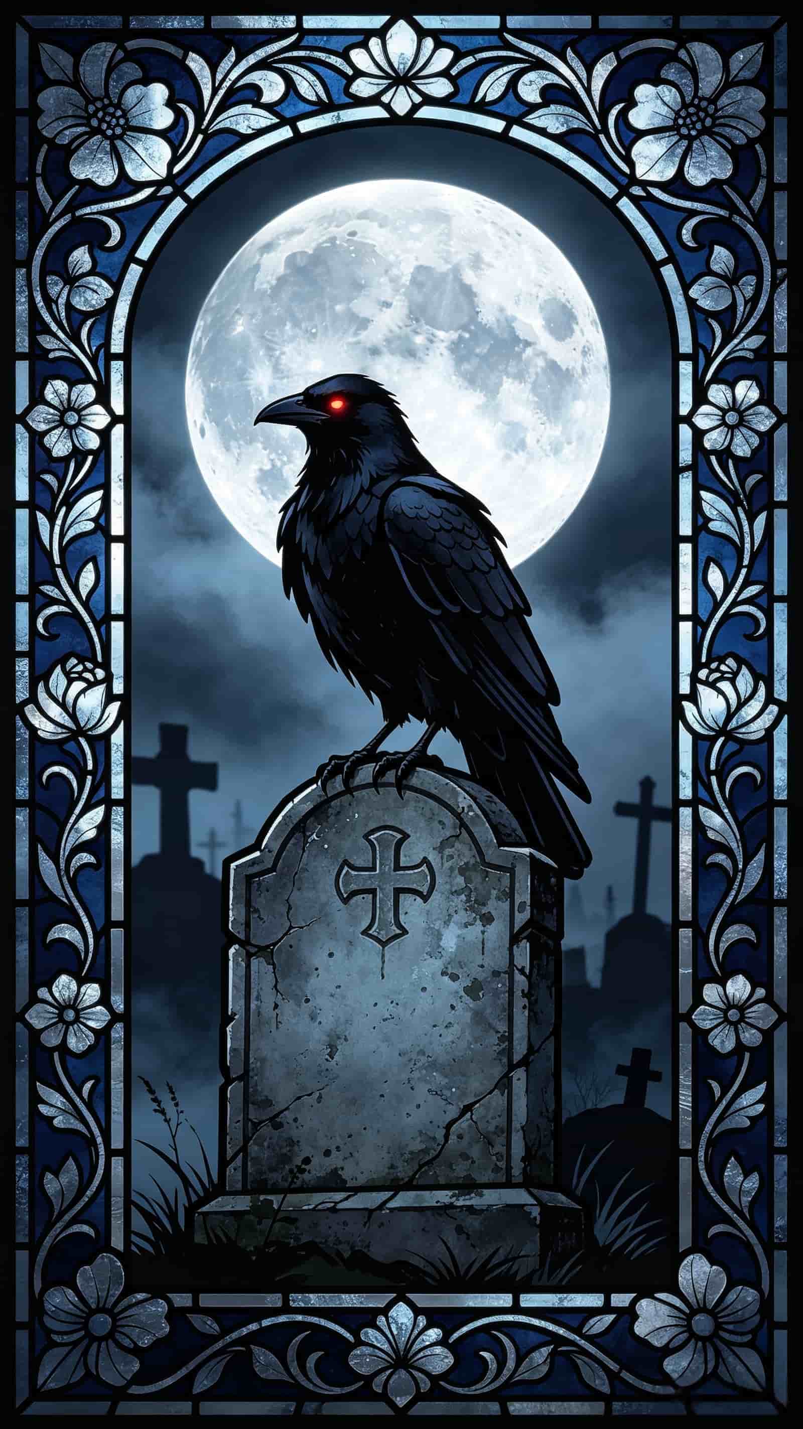 Raven Moon Door Moonlit Graveyard Tombstone Outdoor Halloween Door Banner CSH68-30