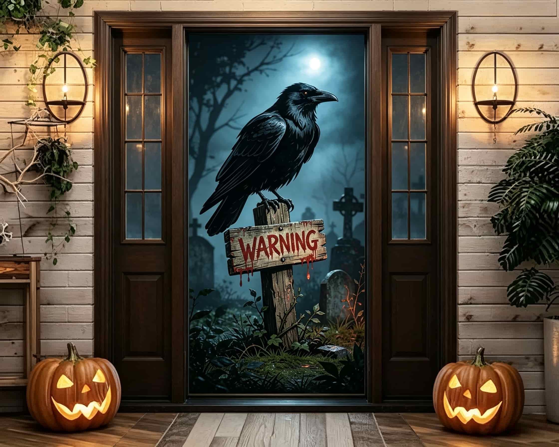 Crow Cemetery Door Raven Warning Wooden Sign Large Halloween Door Cover CSH68-32