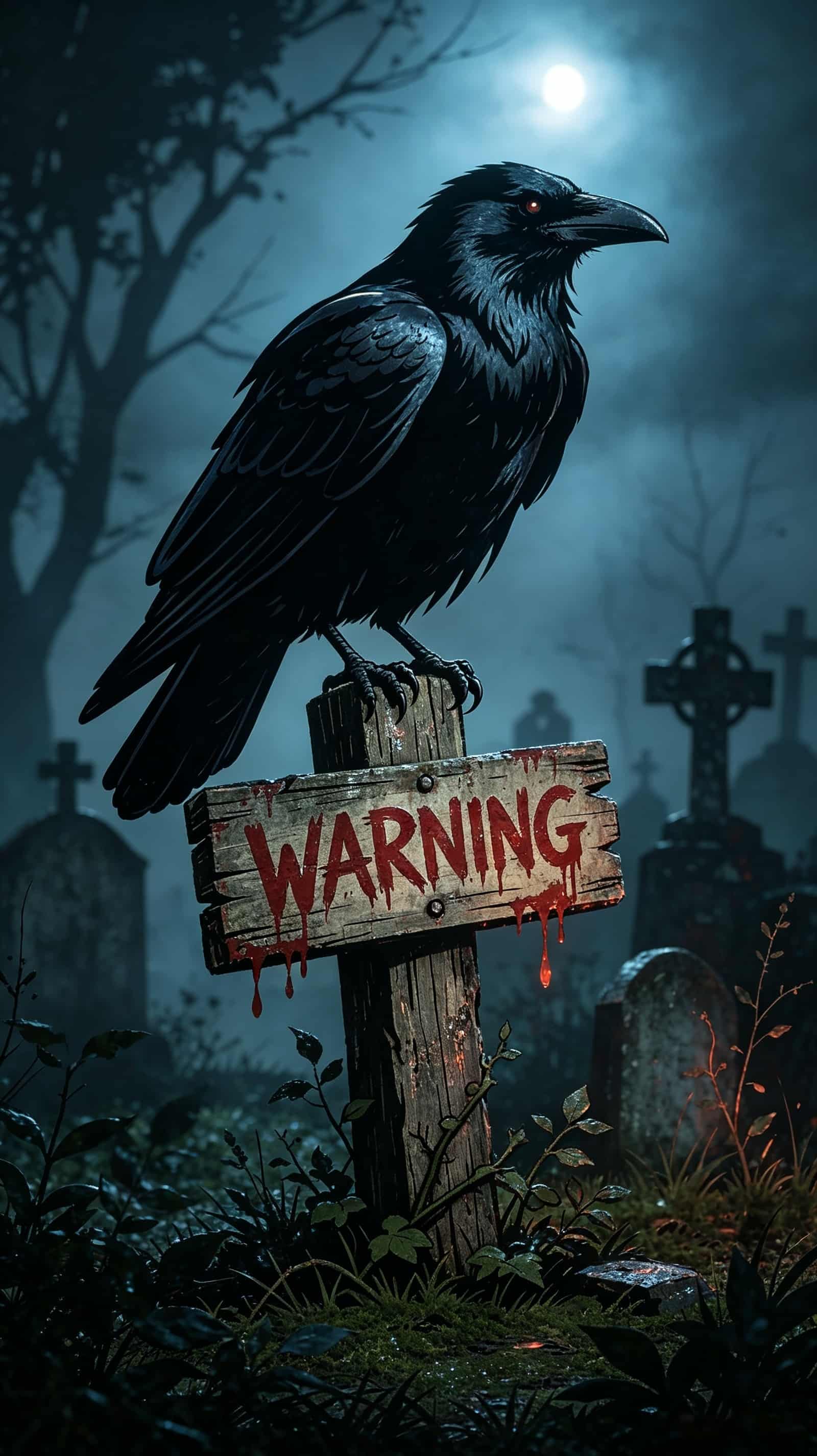 Crow Cemetery Door Raven Warning Wooden Sign Large Halloween Door Cover CSH68-32