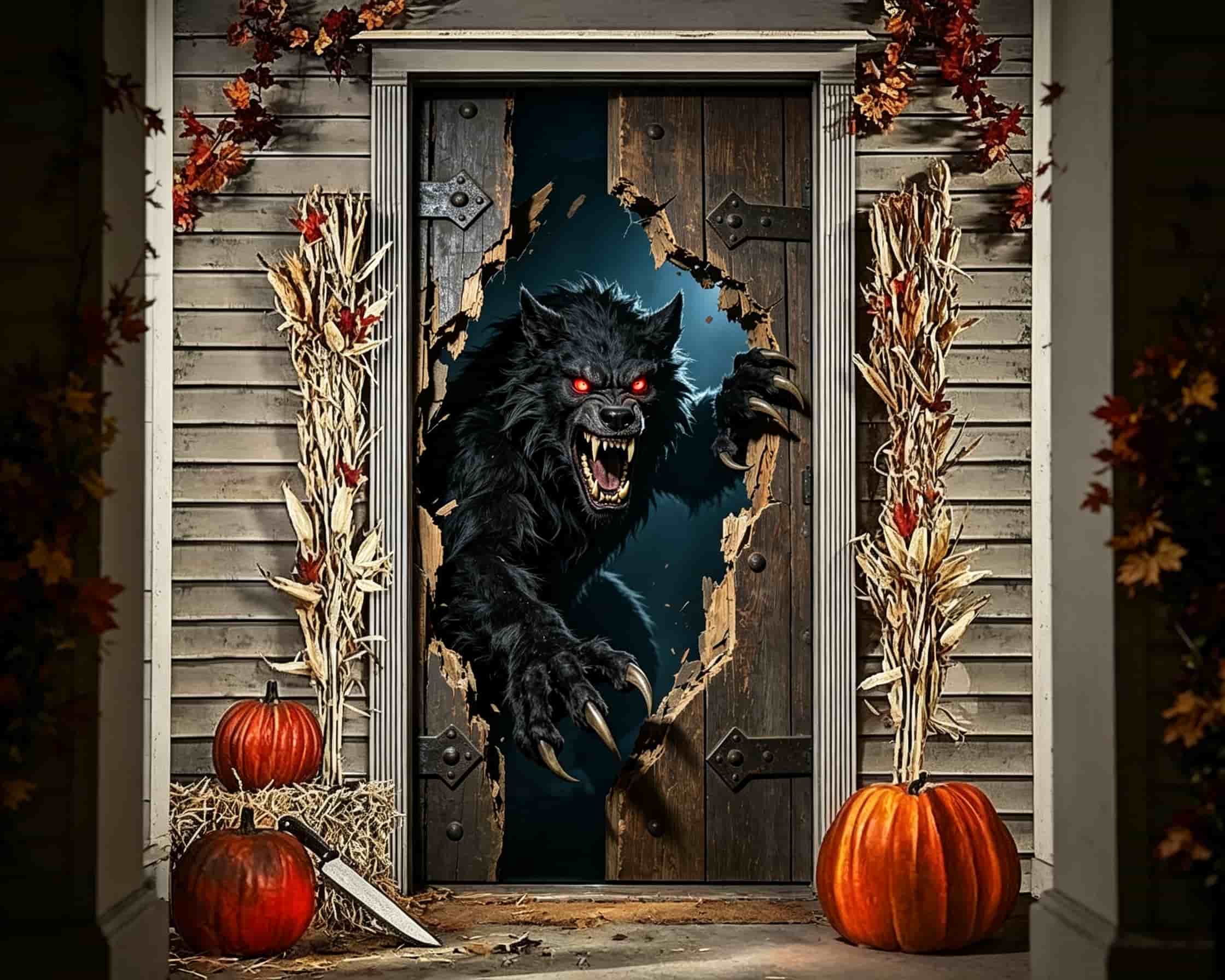 Werewolf Forest Door Broken Wooden Door Full Size Halloween Door Cover CSH68-33