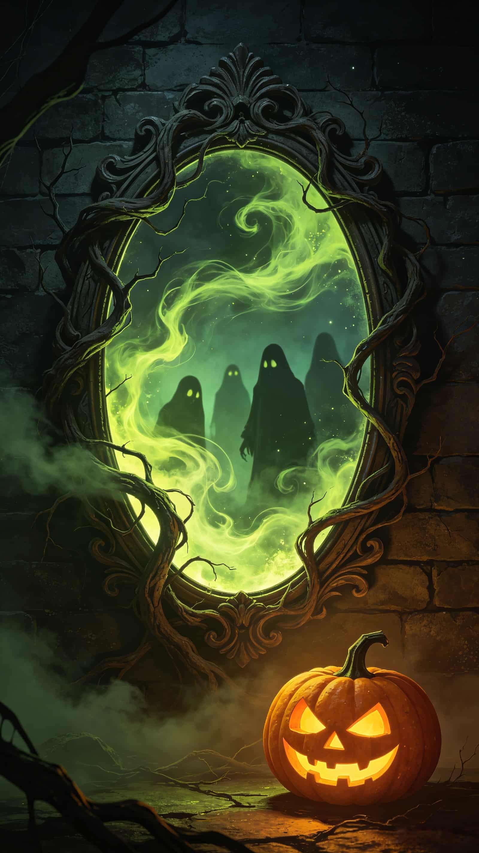 Haunted Mirror Door Ghost Reflection Pumpkin Creepy Halloween Door Banner CSH68-36