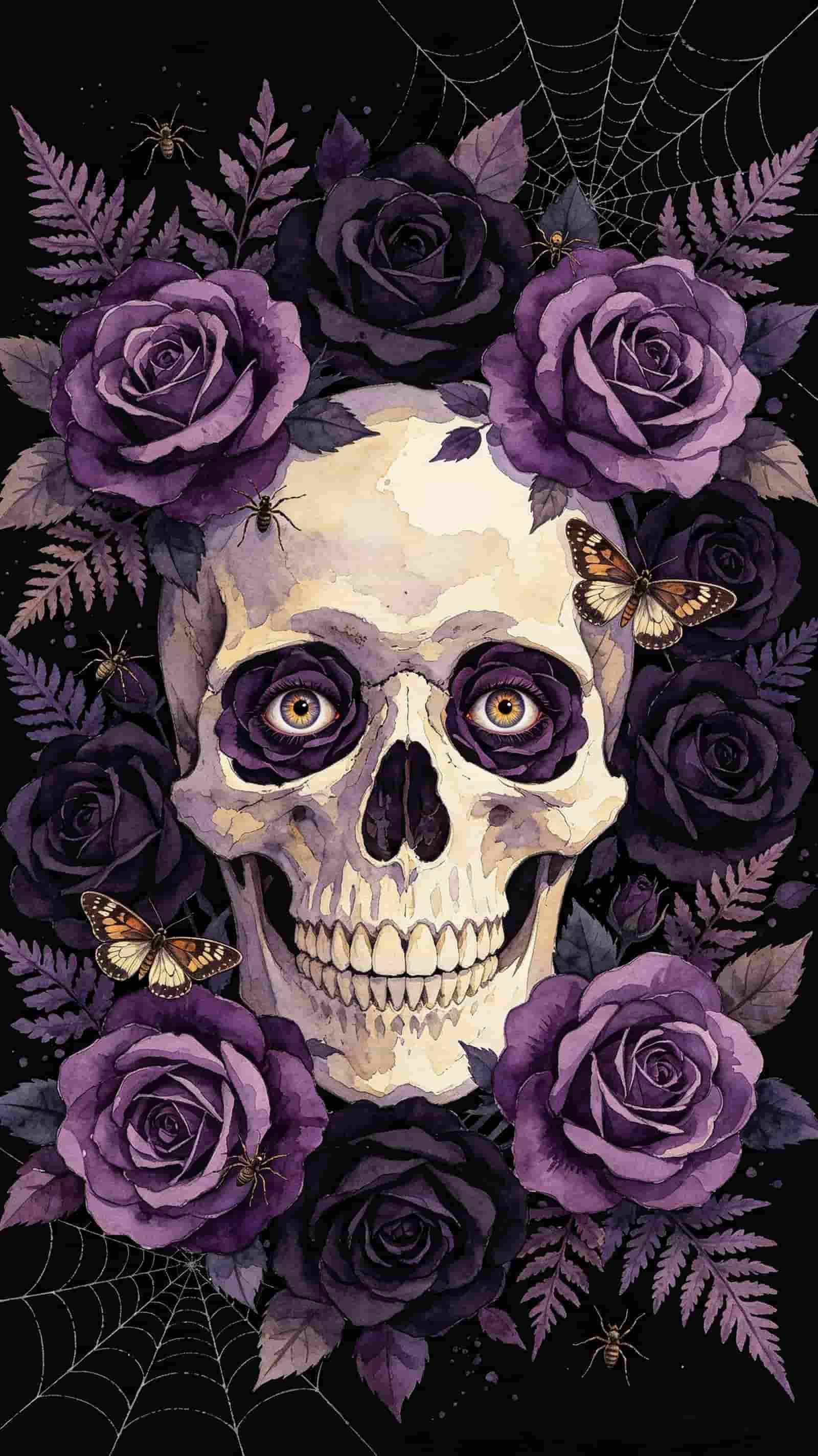 Gothic Rose Skull Door Purple Floral Skull Halloween Party Door Banner CSH68-38