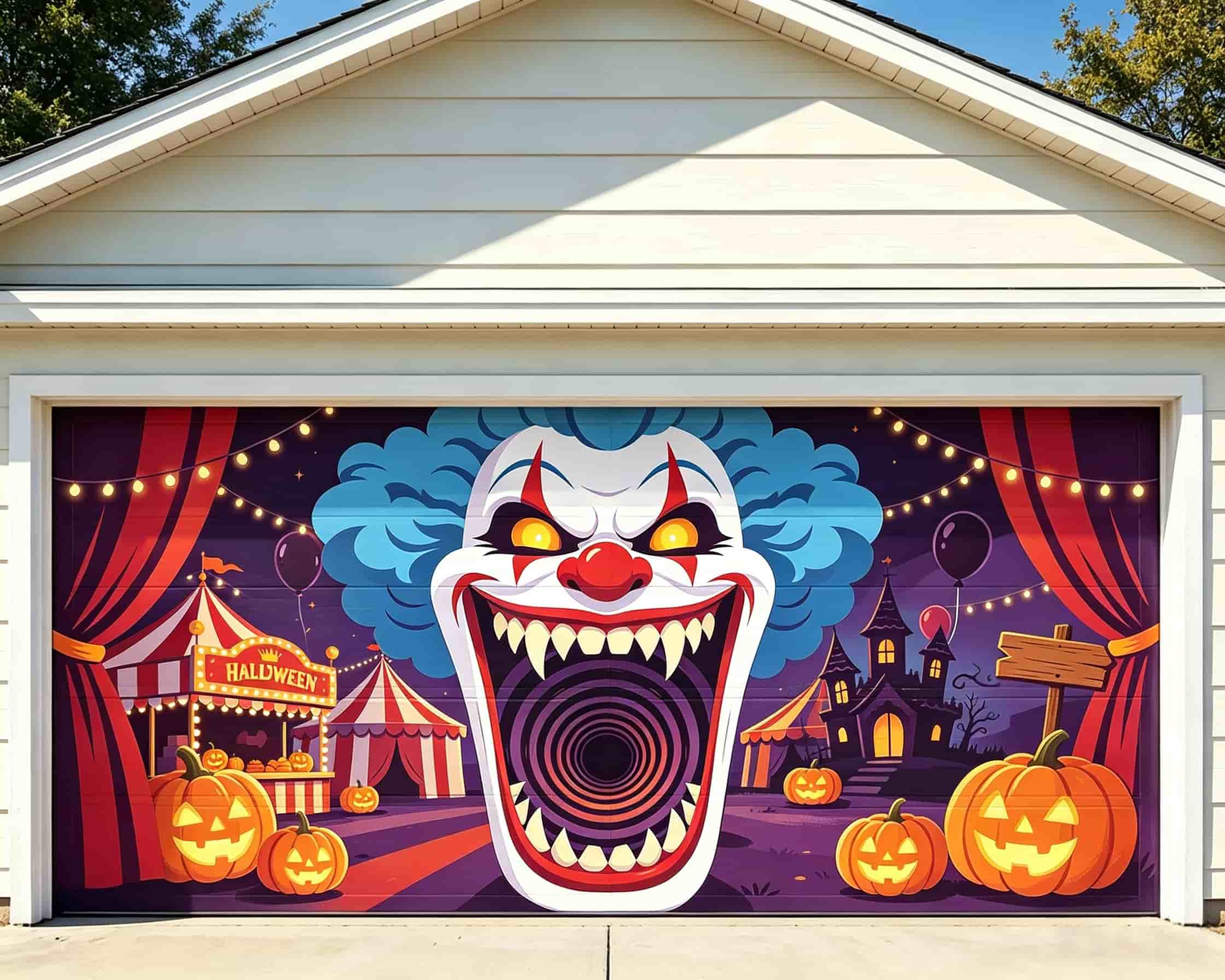 Pastel Halloween Garage Door Decor Creepy Clown Carnival Entrance Halloween Garage Door Decor CSH68-4-2 car