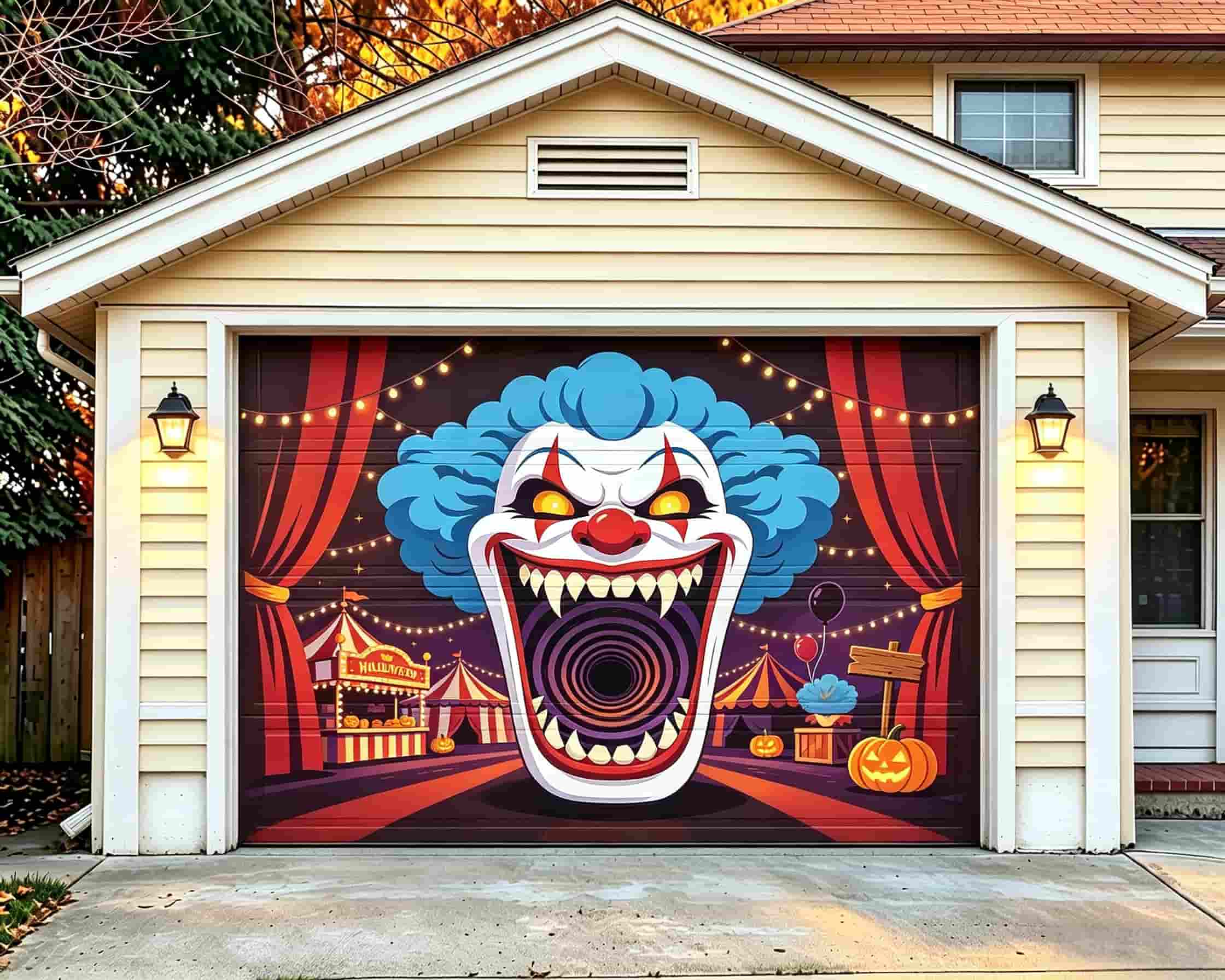Pastel Halloween Garage Door Decor Creepy Clown Carnival Entrance Halloween Garage Door Decor CSH68-4-1 car