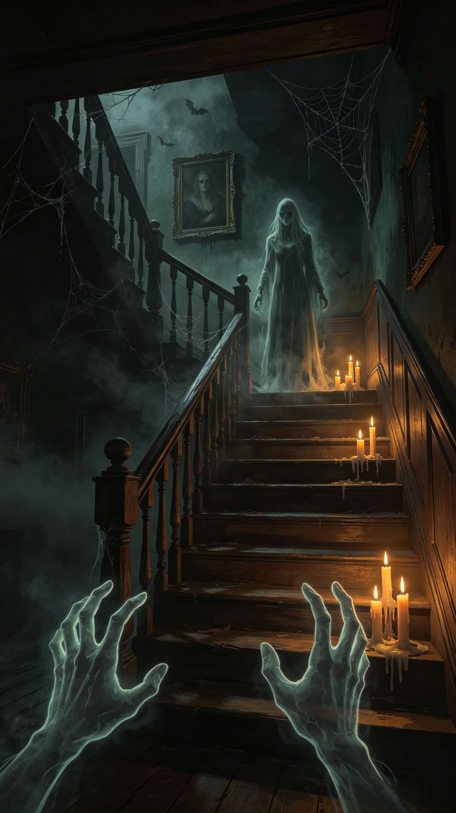 Haunted Mansion Door Ghost Hands Staircase Halloween Door Cover CSH68-40