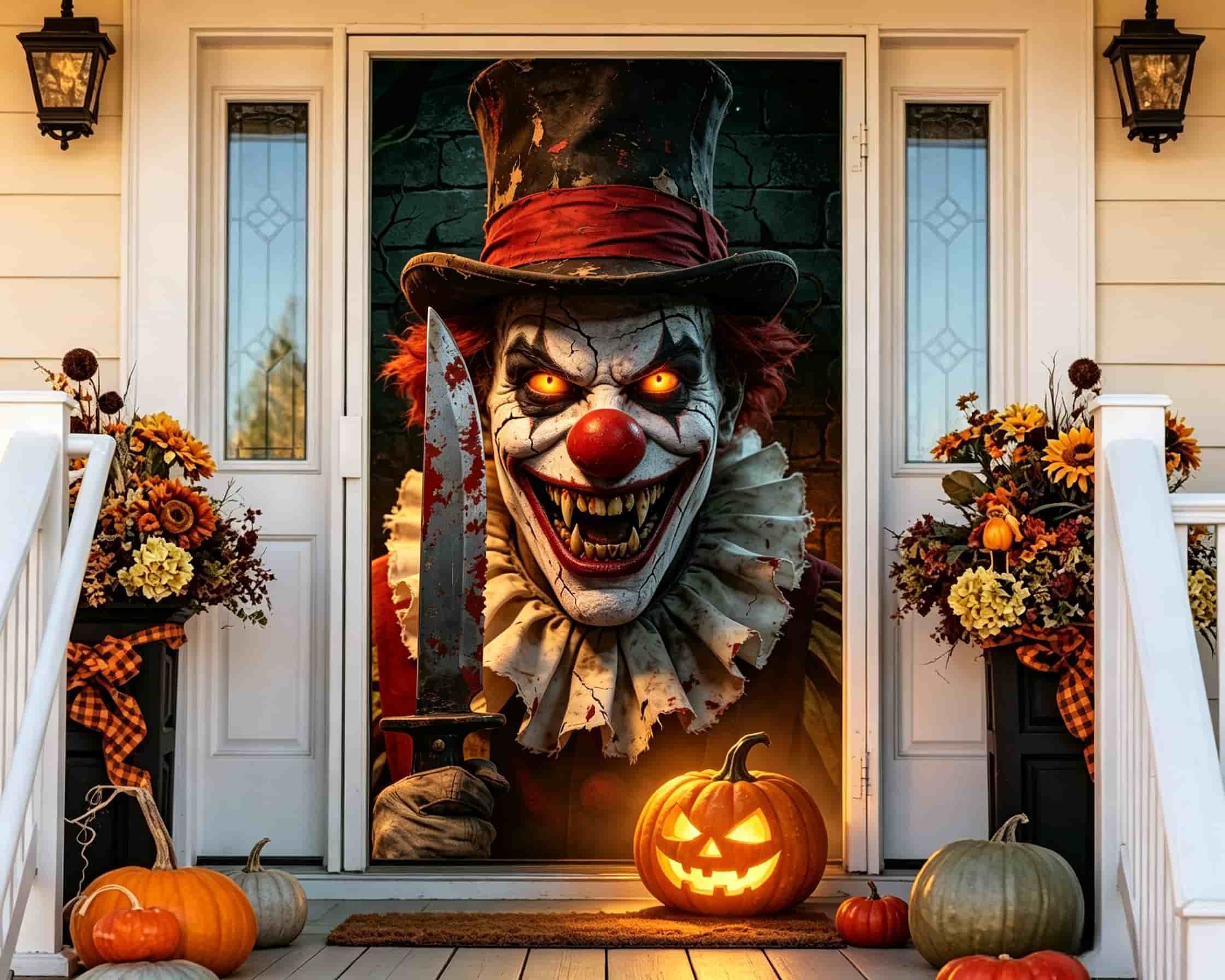 Creepy Clown Door Spooky Circus Clown Face Halloween Bedroom Door Banner CSH68-45