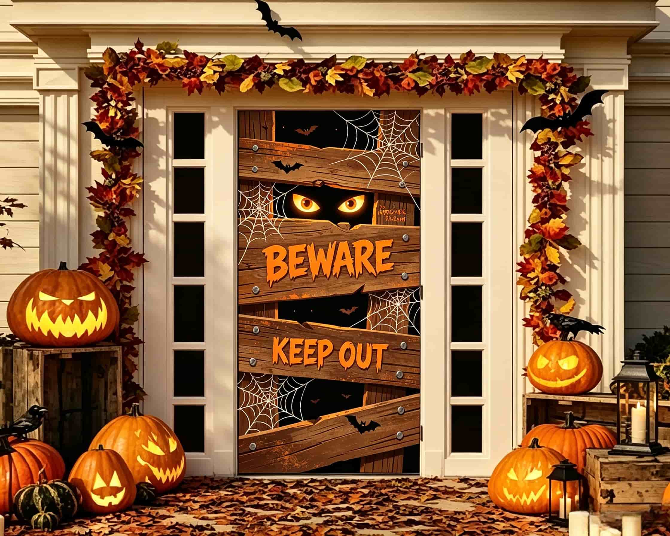 Spider Web Door Wooden Warning Eyes Halloween Bedroom Door Decor CSH68-46