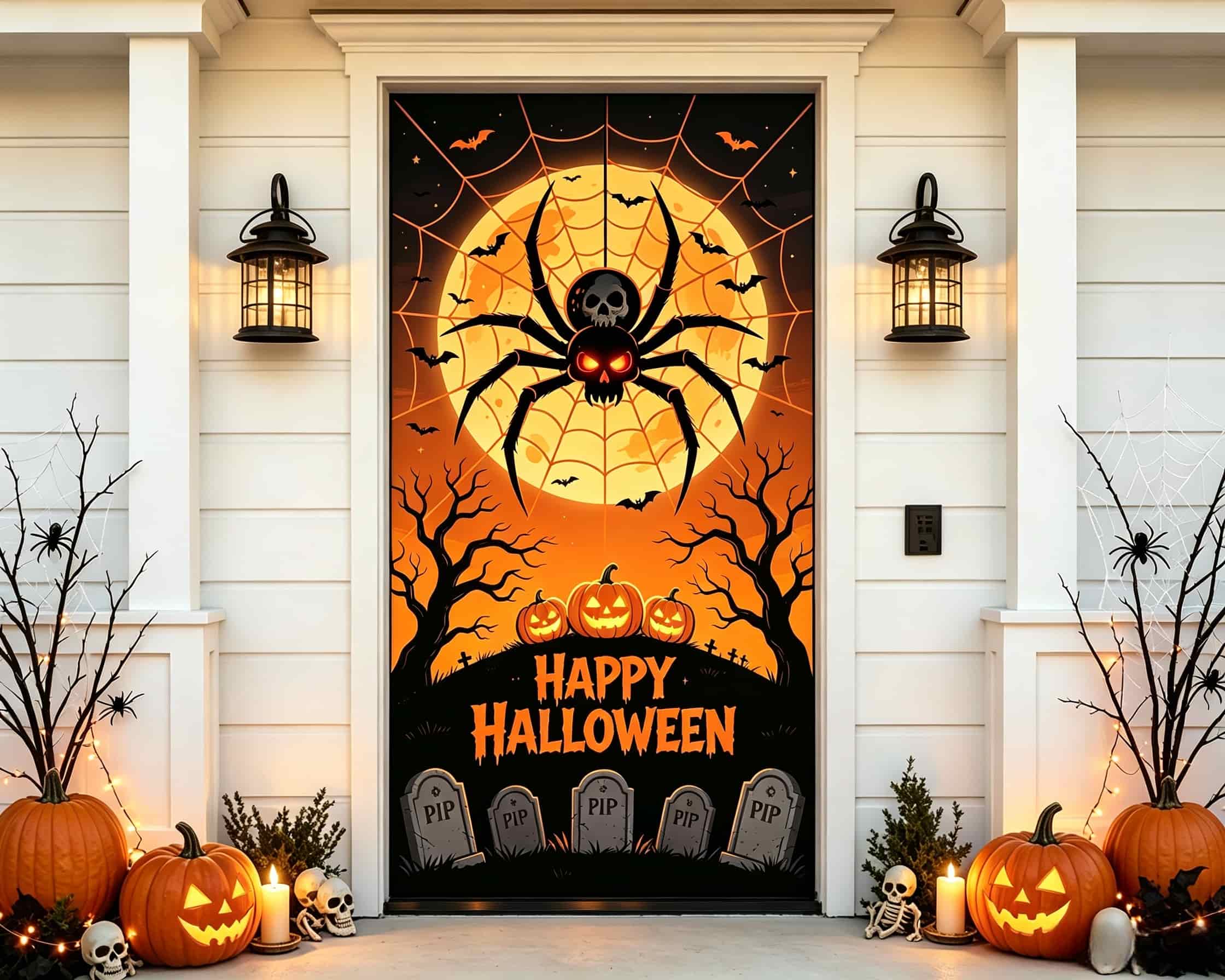 Giant Spider Door Spider Moon Graveyard Halloween Indoor Door Cover CSH68-47