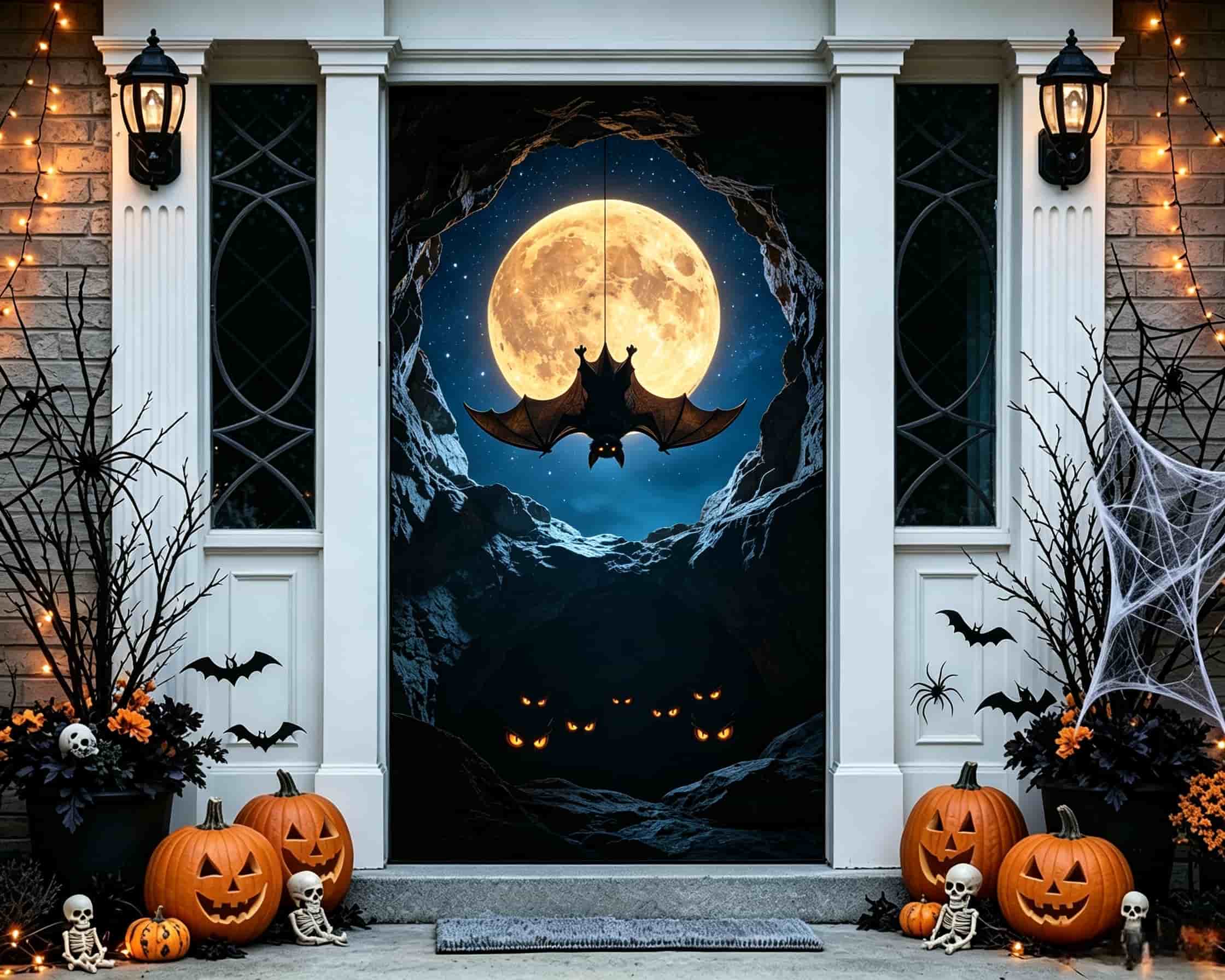 Bat Cave Door Full Moon Night Stone Cave Halloween Outdoor Door Cover CSH68-48