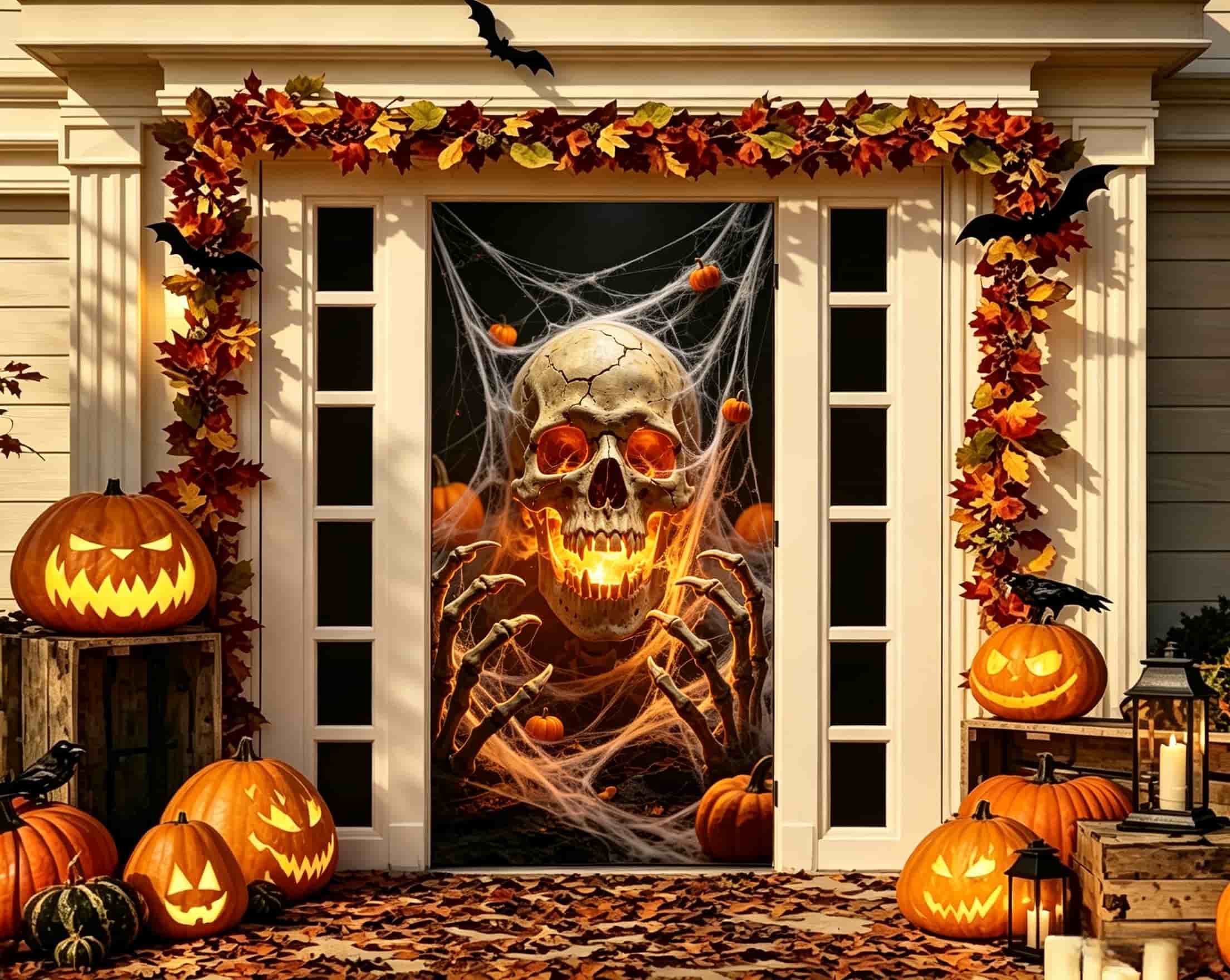 Demon Face Door Flaming Skull Claws Halloween Front Door Tapestry CSH68-53