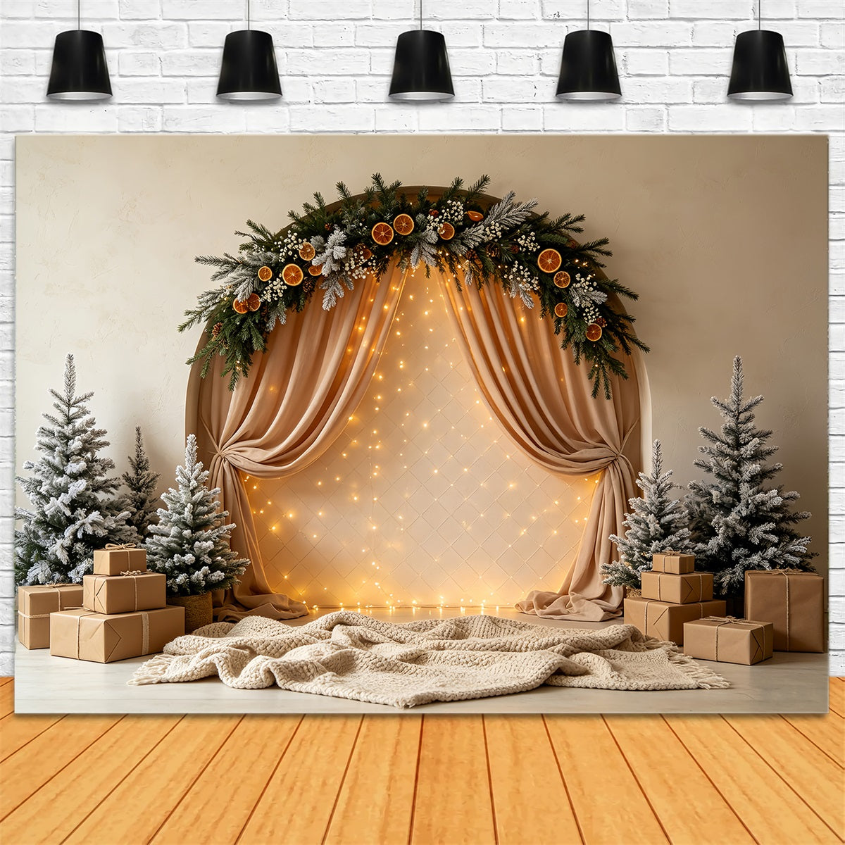 Christmas Lights Backdrop Frosted Arch Garland Curtain Backdrop Christmas CSH68-56