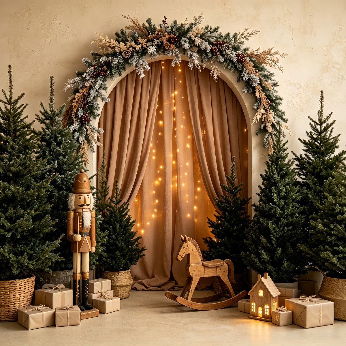 Christmas Tree Backdrop Woodland Arch Nutcracker Professional Christmas Backdrops CSH68-58