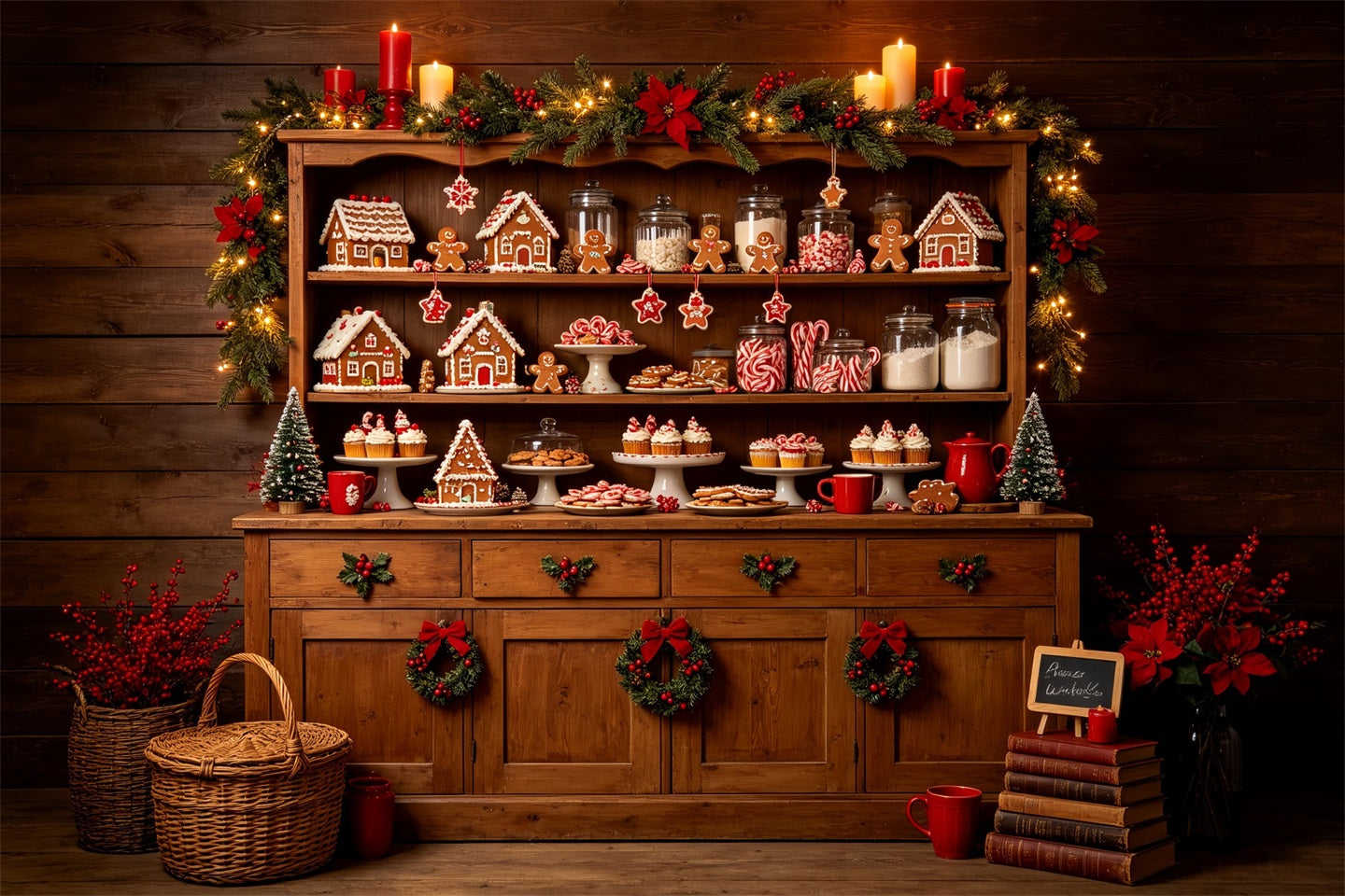 Christmas Bakery Backdrop Gingerbread Candy Cabinet Christmas Photography Backdrops CSH68-59