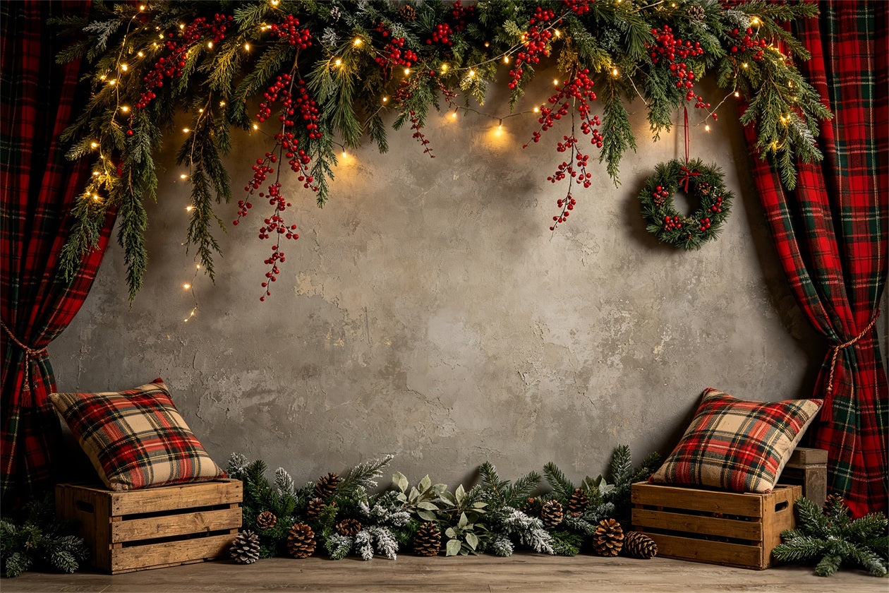 Christmas Wall Backdrop Rustic Plaid Garland Wall Photo Backdrop Christmas CSH68-60