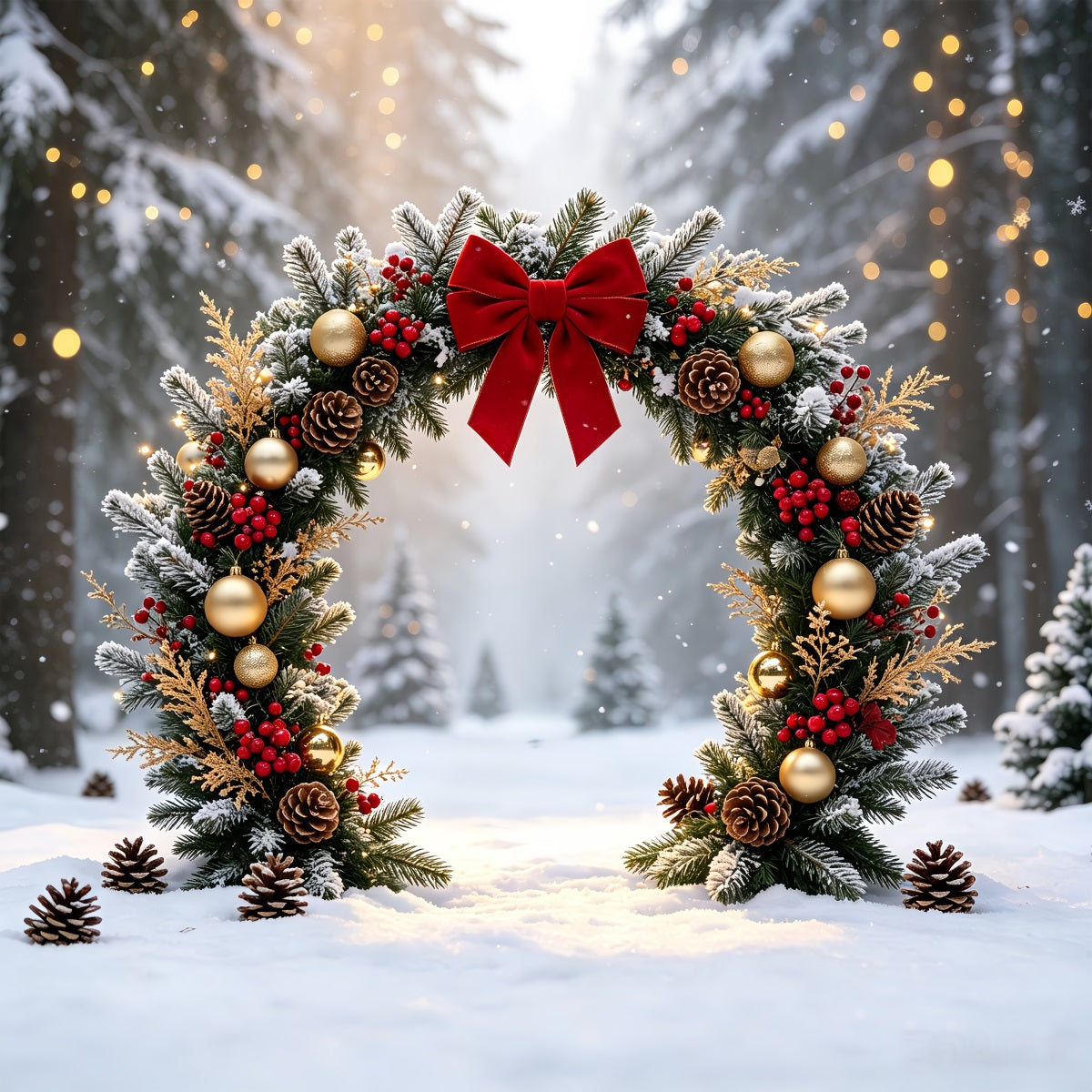 Christmas Wreath Backdrop Snowy Forest Garland Arch Photography Christmas Backdrops CSH68-63