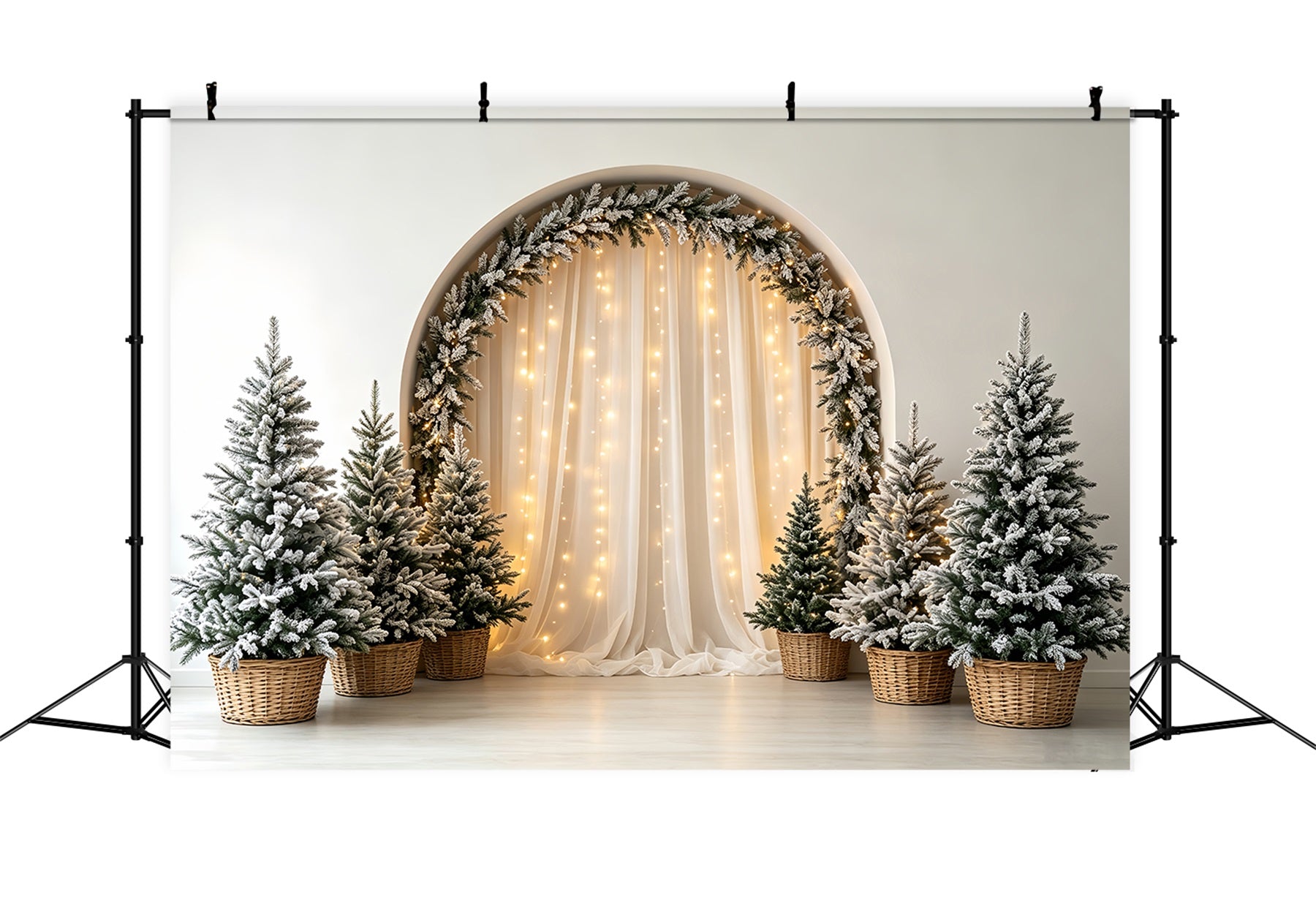 Boho Christmas Backdrop Frosted Arch Pine Trees Photography Christmas Backdrop CSH68-66