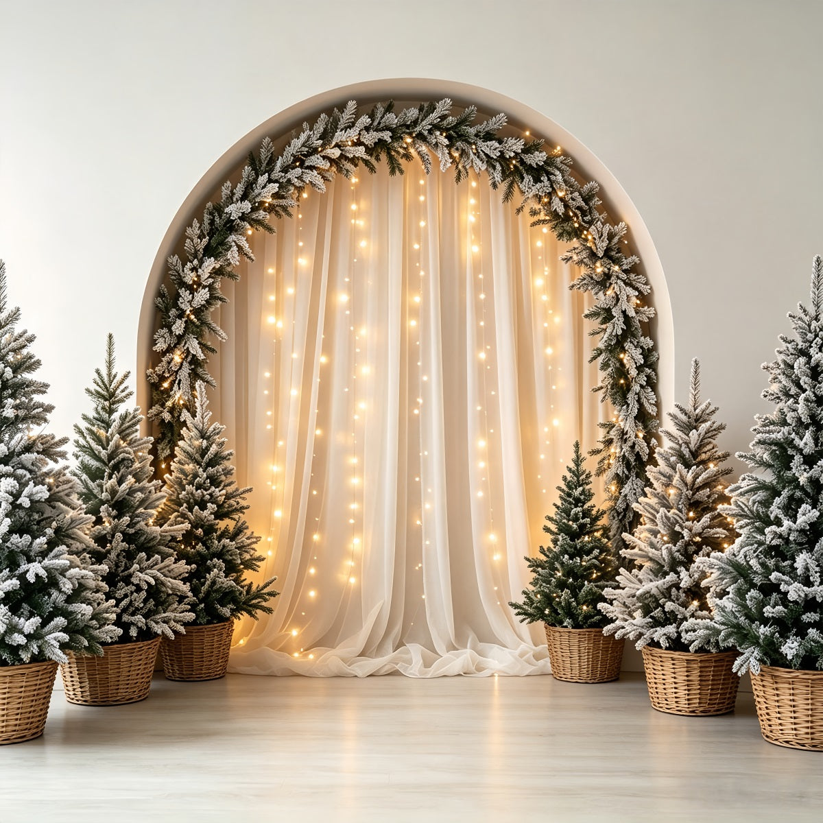Boho Christmas Backdrop Frosted Arch Pine Trees Photography Christmas Backdrop CSH68-66