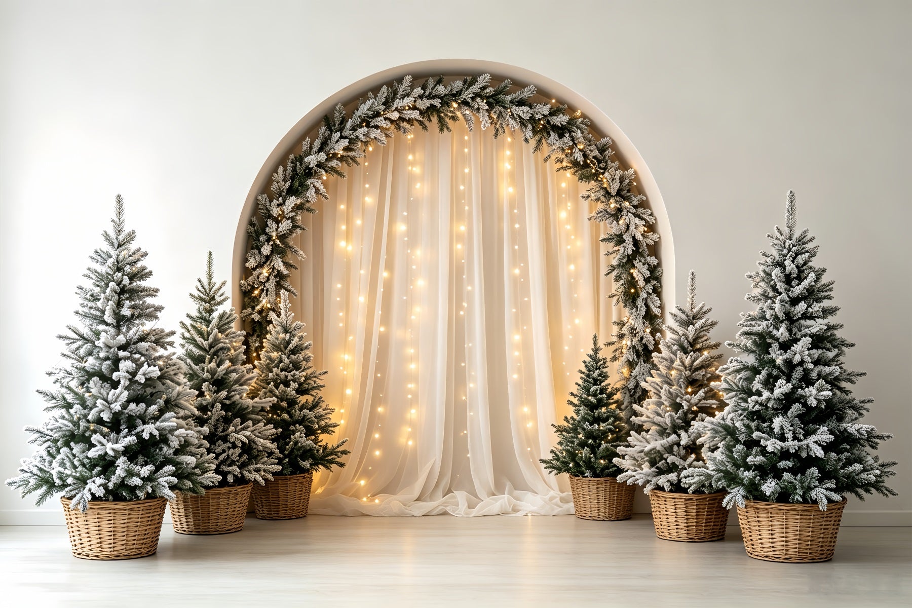 Boho Christmas Backdrop Frosted Arch Pine Trees Photography Christmas Backdrop CSH68-66
