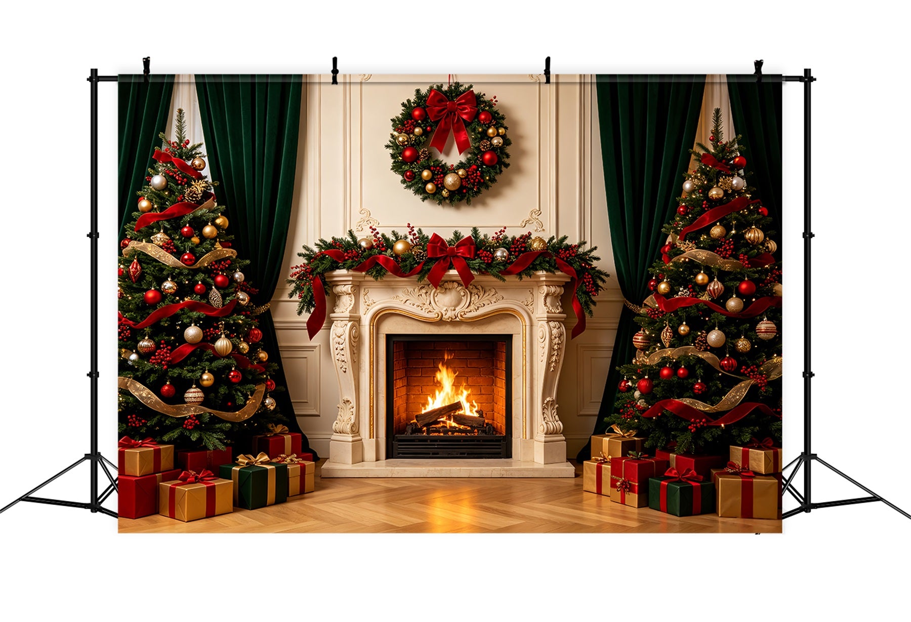 Christmas Fireplace Backdrop Elegant Wall Mantel Photography Backdrops Christmas CSH68-67