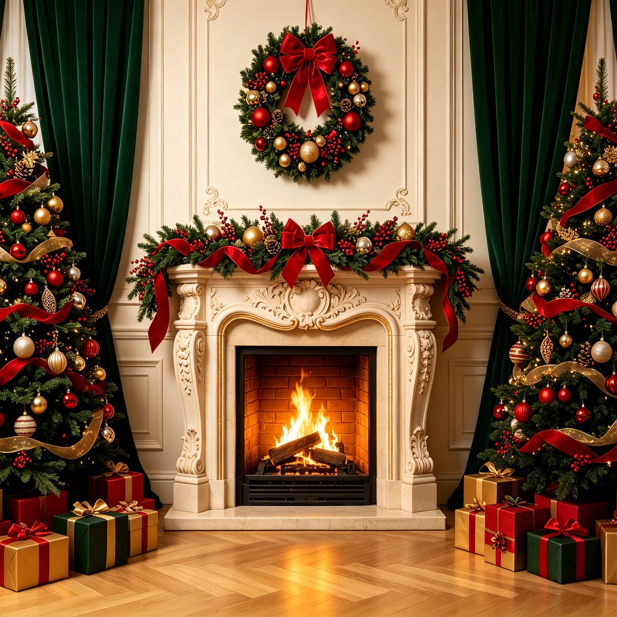 Christmas Fireplace Backdrop Elegant Wall Mantel Photography Backdrops Christmas CSH68-67