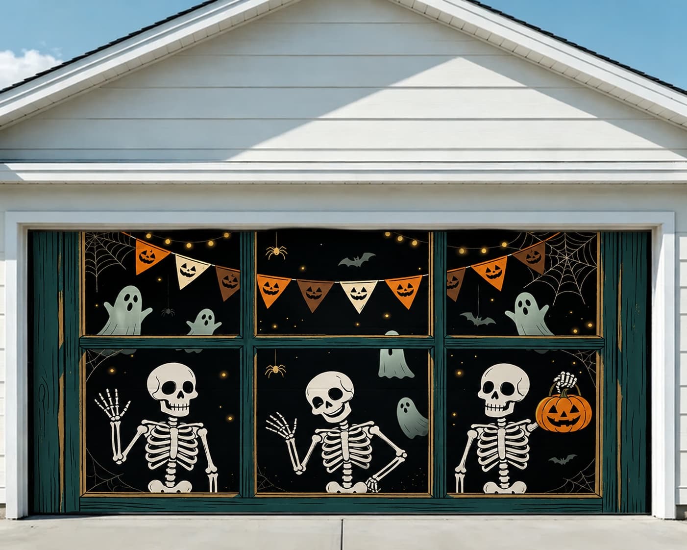 Skeleton Halloween Garage Door Cover Skull Ghost Pumpkin Window Halloween Garage Door Cover CSH68-7-2 car