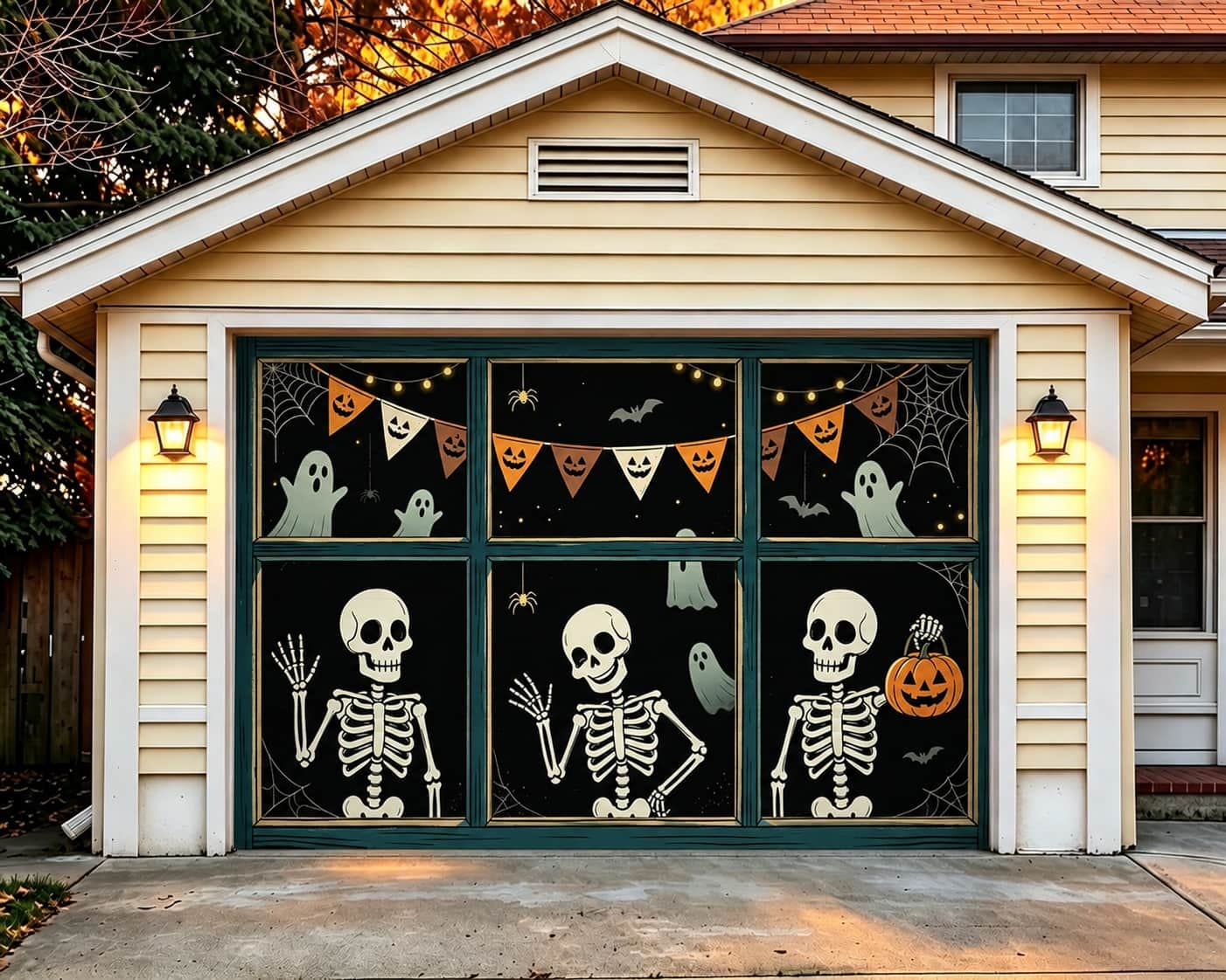 Skeleton Halloween Garage Door Cover Skull Ghost Pumpkin Window Halloween Garage Door Cover CSH68-7-1 car