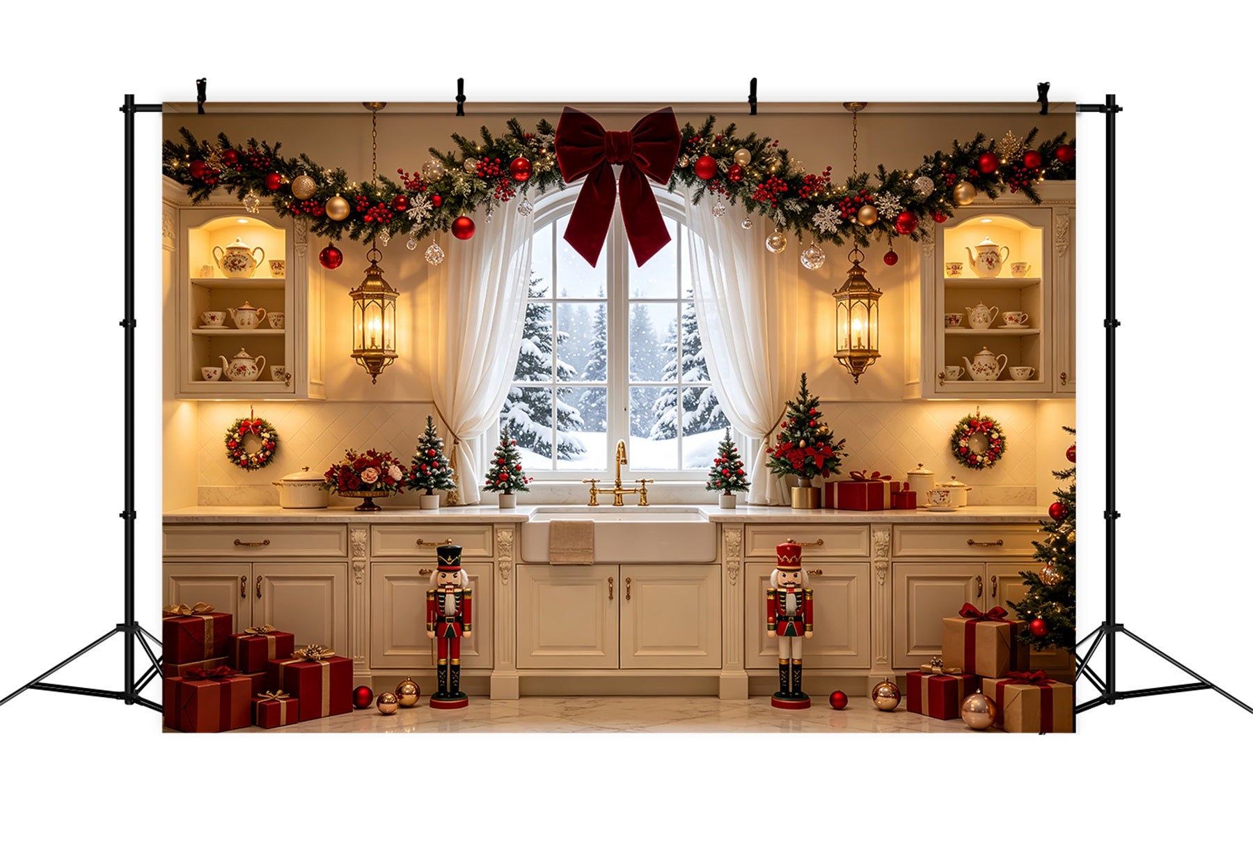 Kitchen Christmas Backdrop Red Gift Box Display Studio Christmas Backdrop CSH68-77
