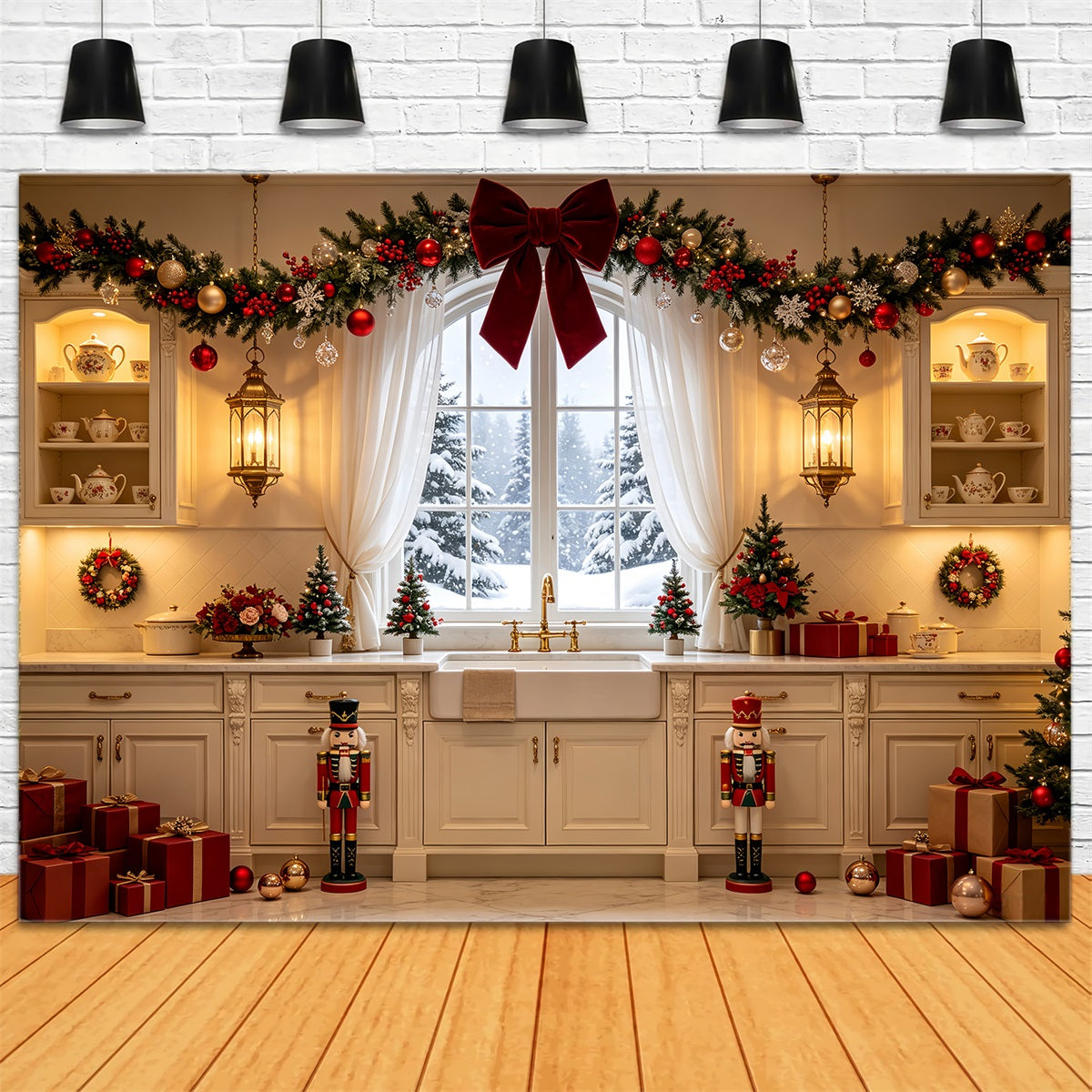 Kitchen Christmas Backdrop Red Gift Box Display Studio Christmas Backdrop CSH68-77