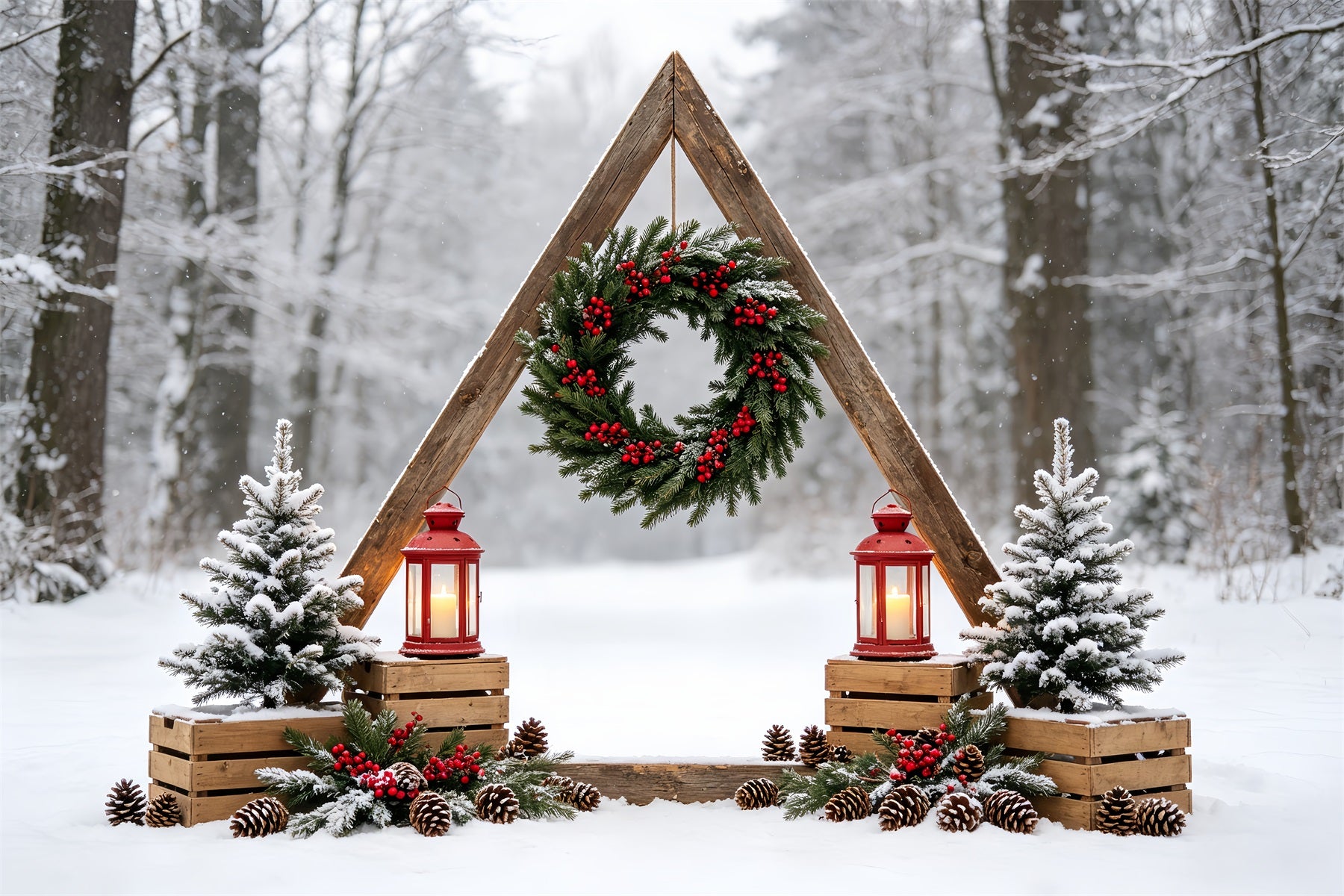 Christmas Forest Backdrop Rustic Forest Arch Wreath Studio Christmas Backdrops CSH68-78