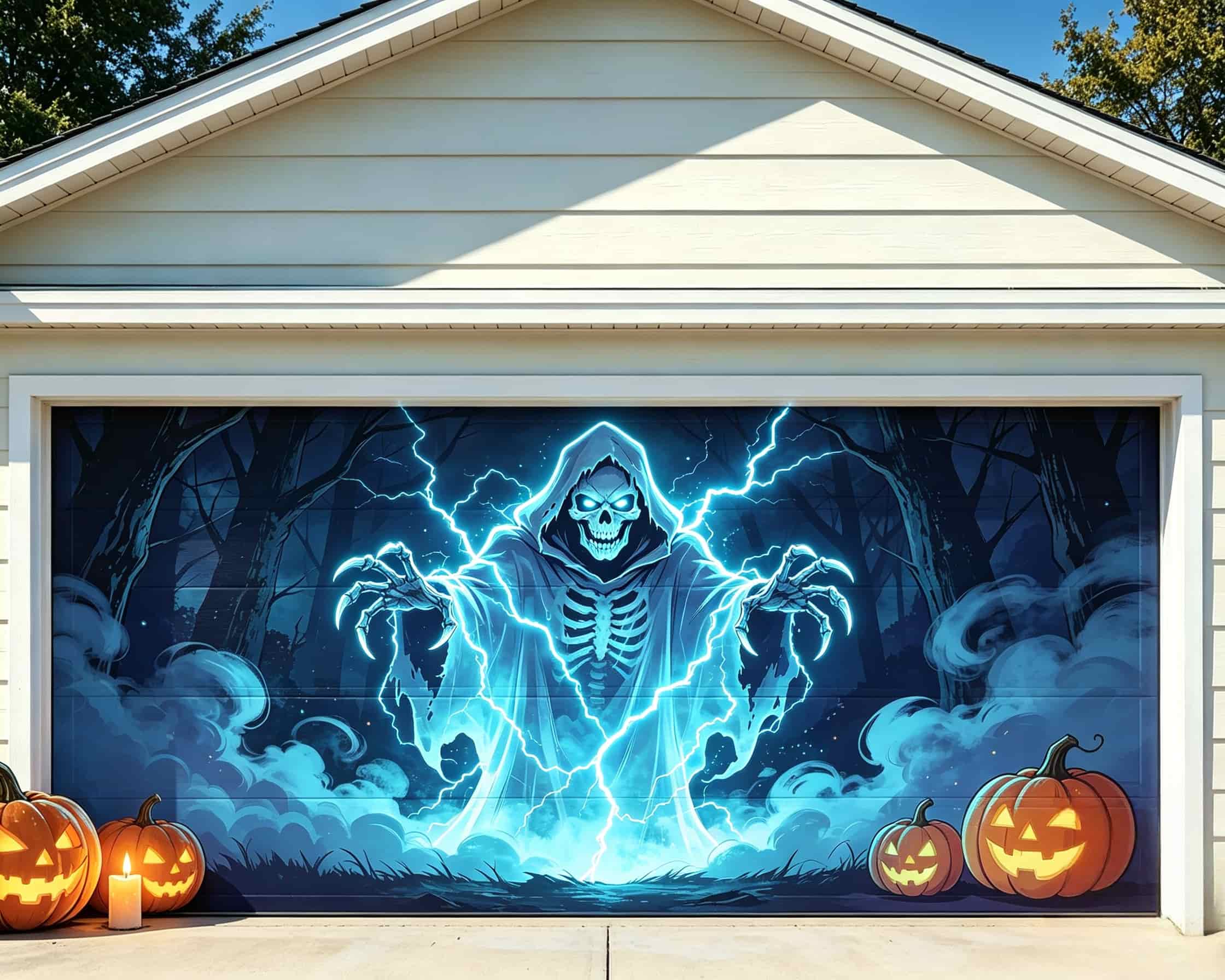 Gothic Halloween Garage Door Cover Electric Reaper Pumpkin Forest Halloween Yard Garage Door Decor CSH68-8-2 car