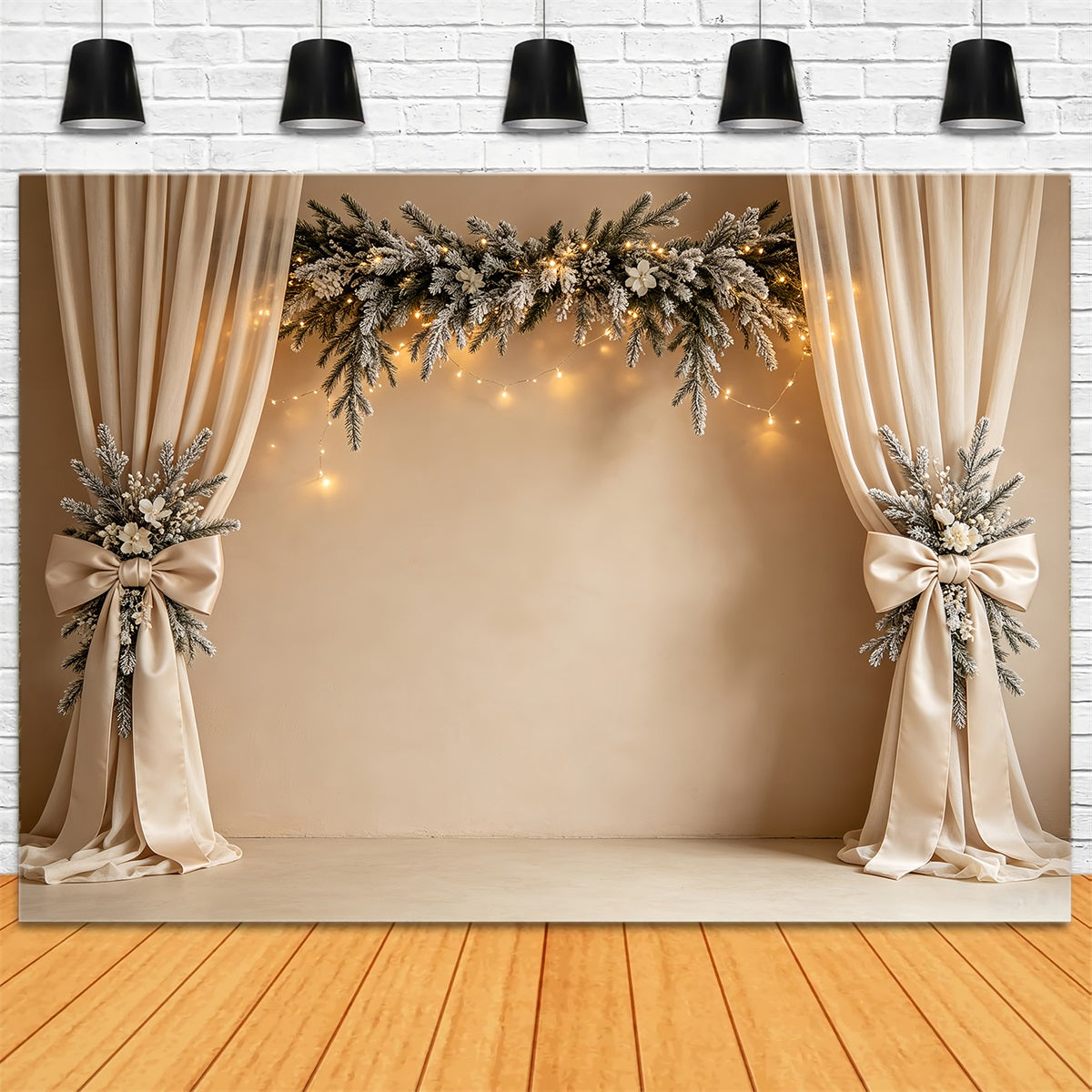 Simple Christmas Backdrop Elegant Snowy Garland Curtain Christmas Indoor Backdrop CSH68-81
