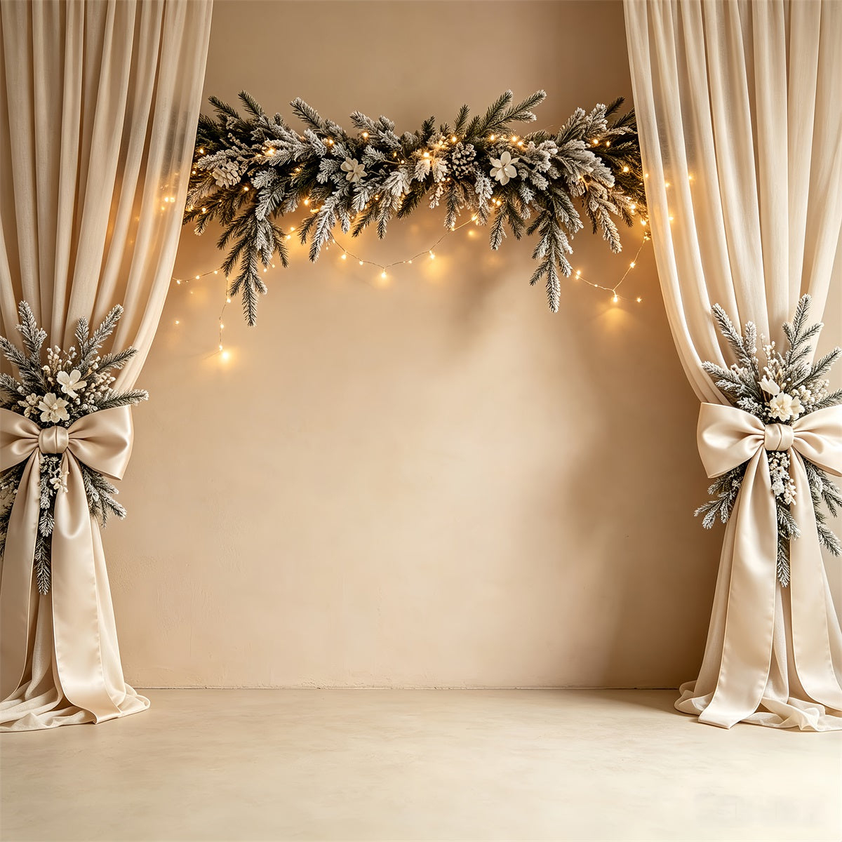 Simple Christmas Backdrop Elegant Snowy Garland Curtain Christmas Indoor Backdrop CSH68-81
