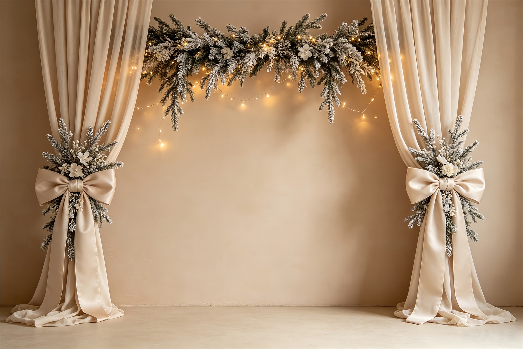 Simple Christmas Backdrop Elegant Snowy Garland Curtain Christmas Indoor Backdrop CSH68-81